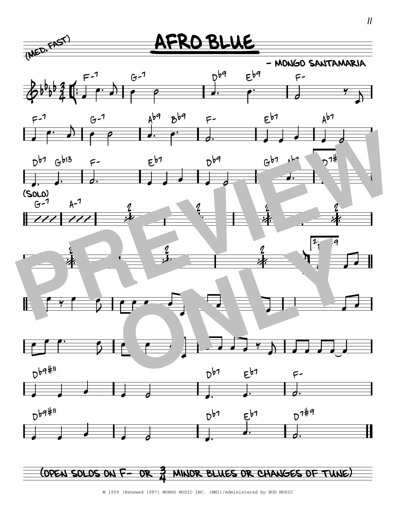 John Coltrane Afro Blue [Reharmonized version] (arr. Jack Grassel) sheet music notes and chords arranged for Real Book – Melody & Chords
