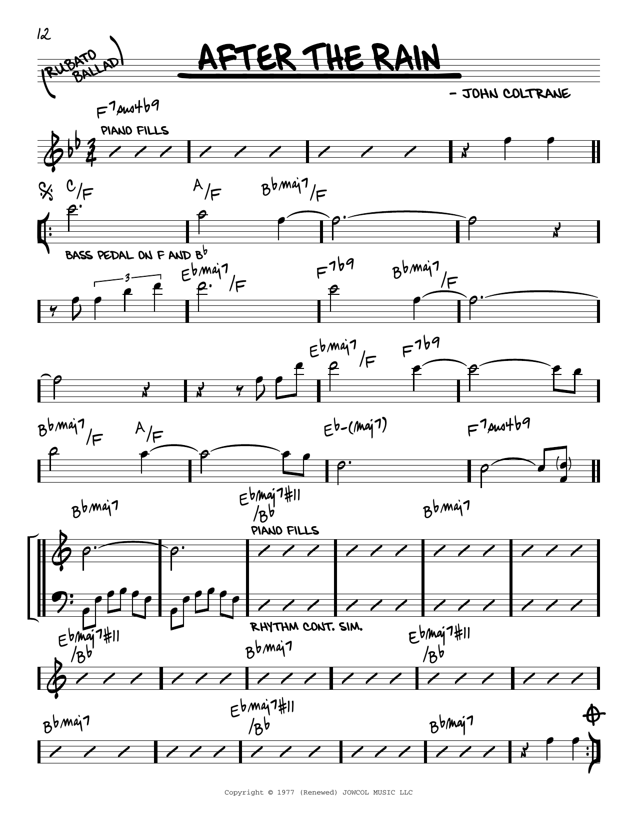 John Coltrane After The Rain sheet music notes and chords arranged for Real Book – Melody & Chords