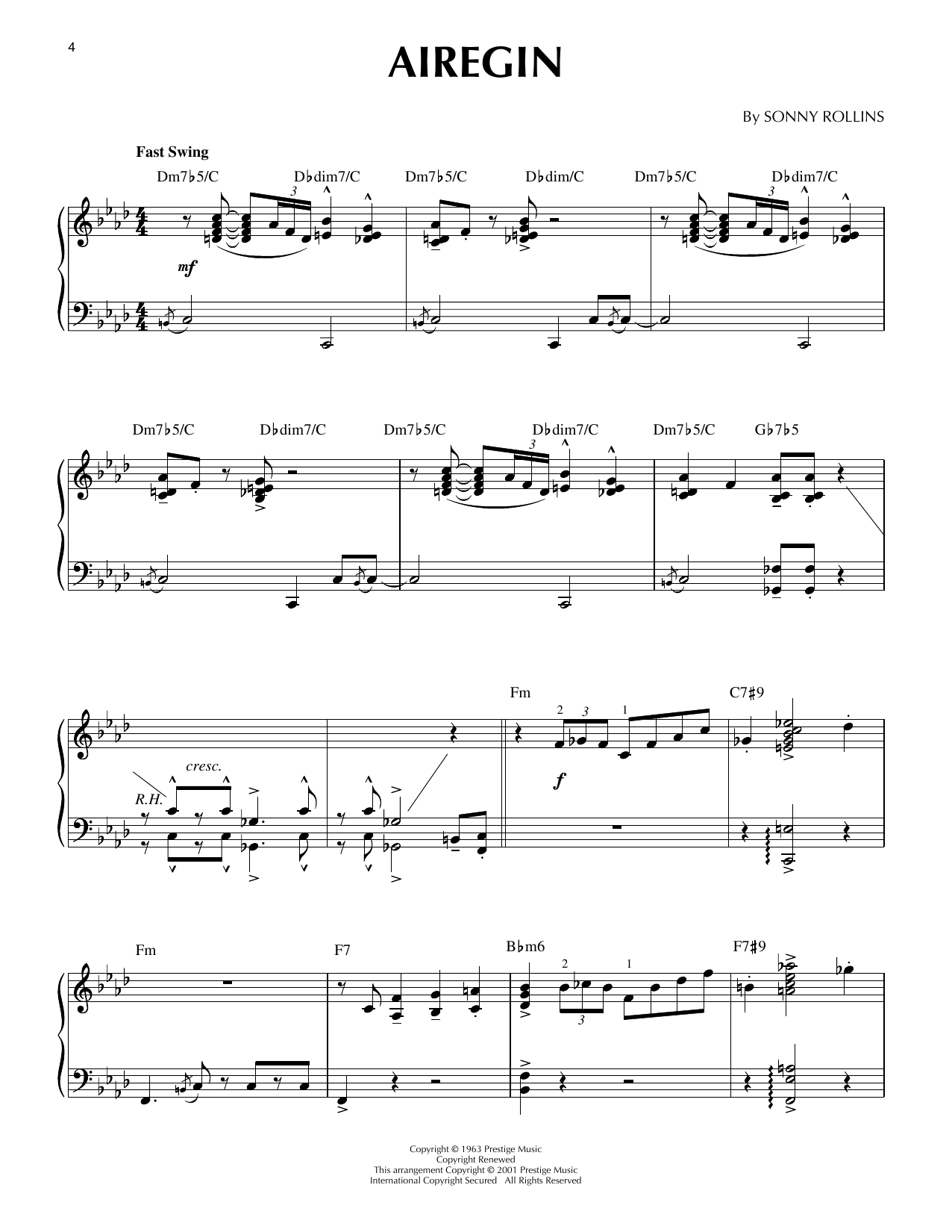 John Coltrane Airegin (arr. Brent Edstrom) [Jazz version] sheet music notes and chords arranged for Piano Solo