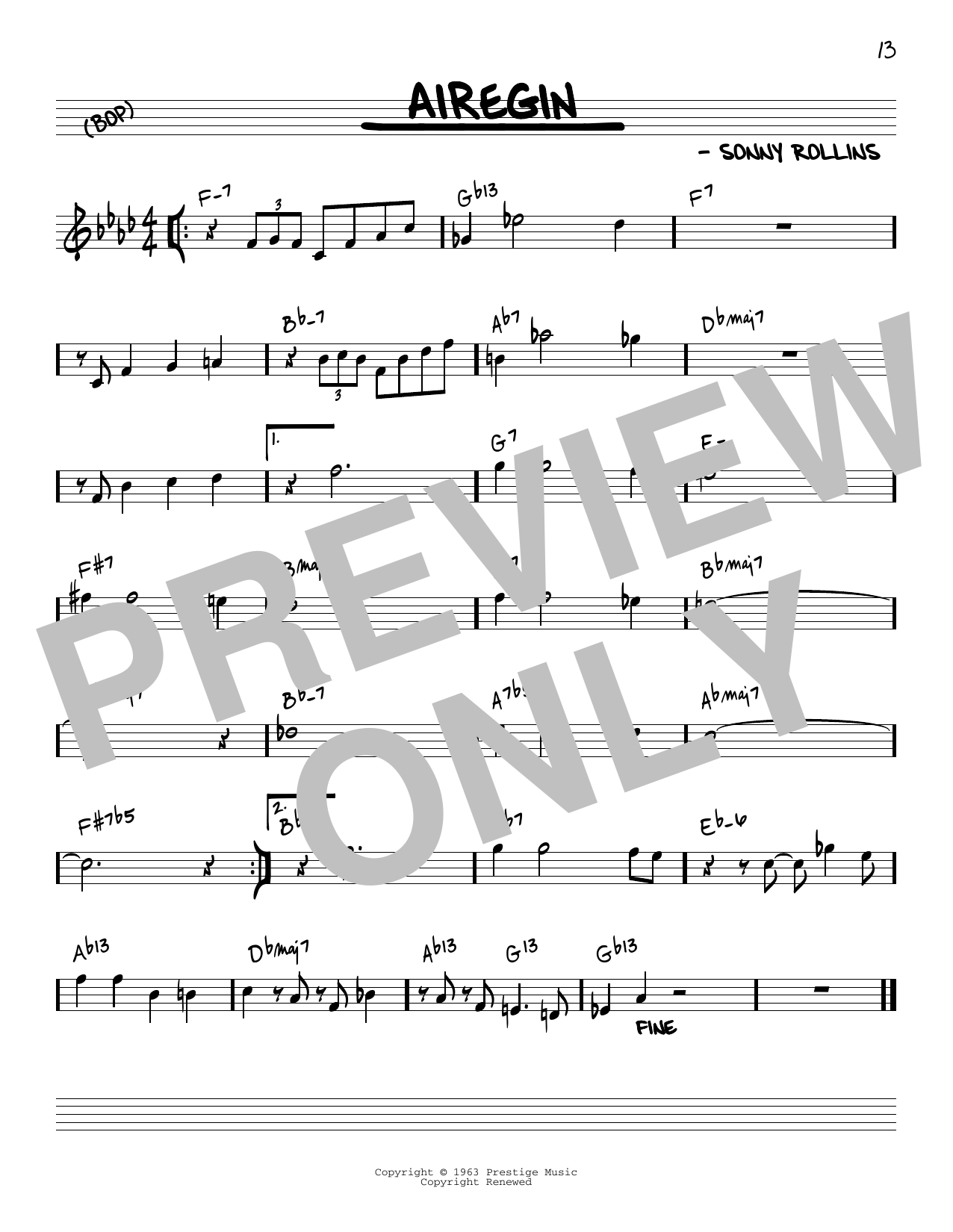 John Coltrane Airegin [Reharmonized version] (arr. Jack Grassel) sheet music notes and chords arranged for Real Book – Melody & Chords