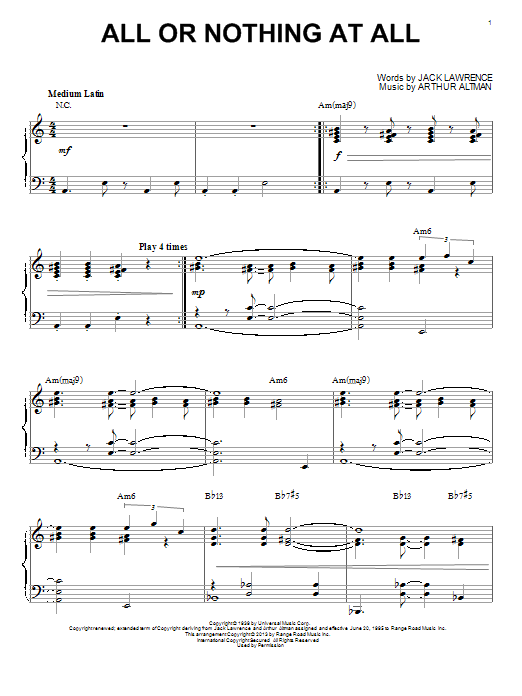 John Coltrane All Or Nothing At All [Jazz version] (arr. Brent Edstrom) sheet music notes and chords arranged for Piano Solo