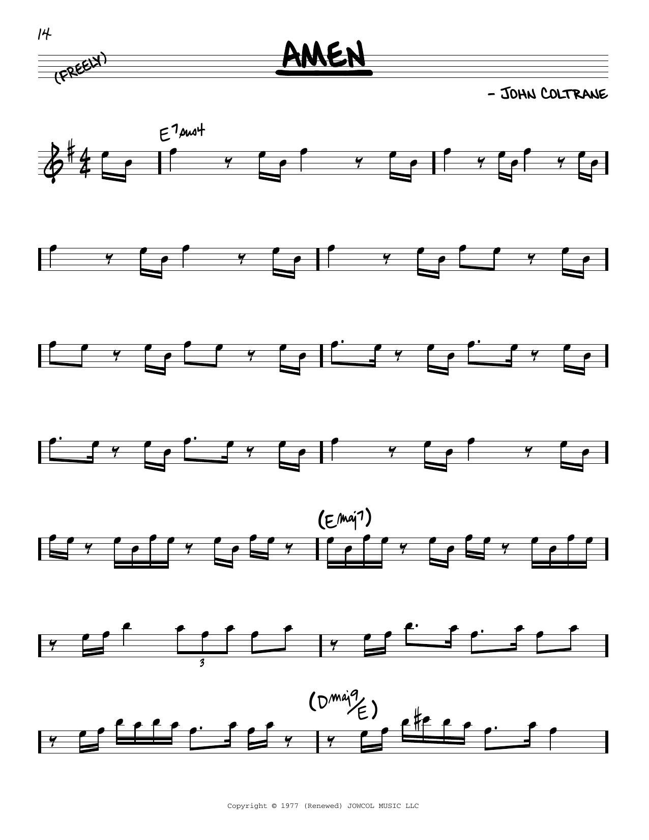 John Coltrane Amen sheet music notes and chords arranged for Real Book – Melody & Chords