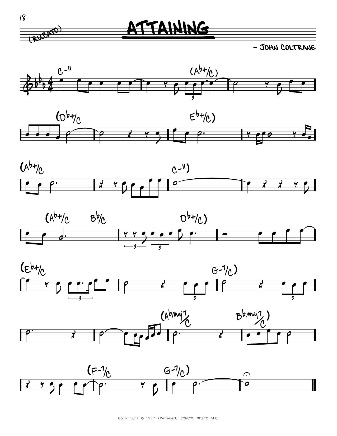 John Coltrane Attaining sheet music notes and chords arranged for Real Book – Melody & Chords