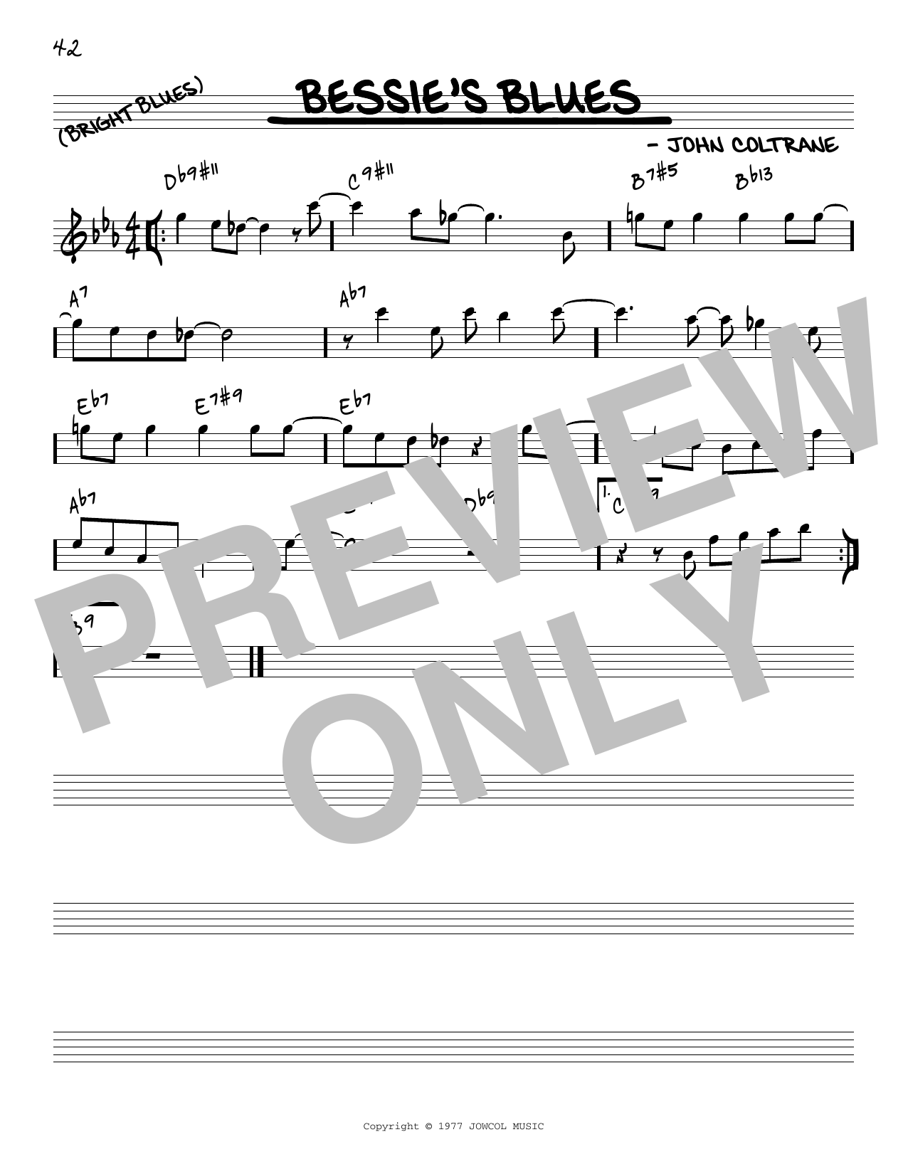 John Coltrane Bessie's Blues [Reharmonized version] (arr. Jack Grassel) sheet music notes and chords arranged for Real Book – Melody & Chords