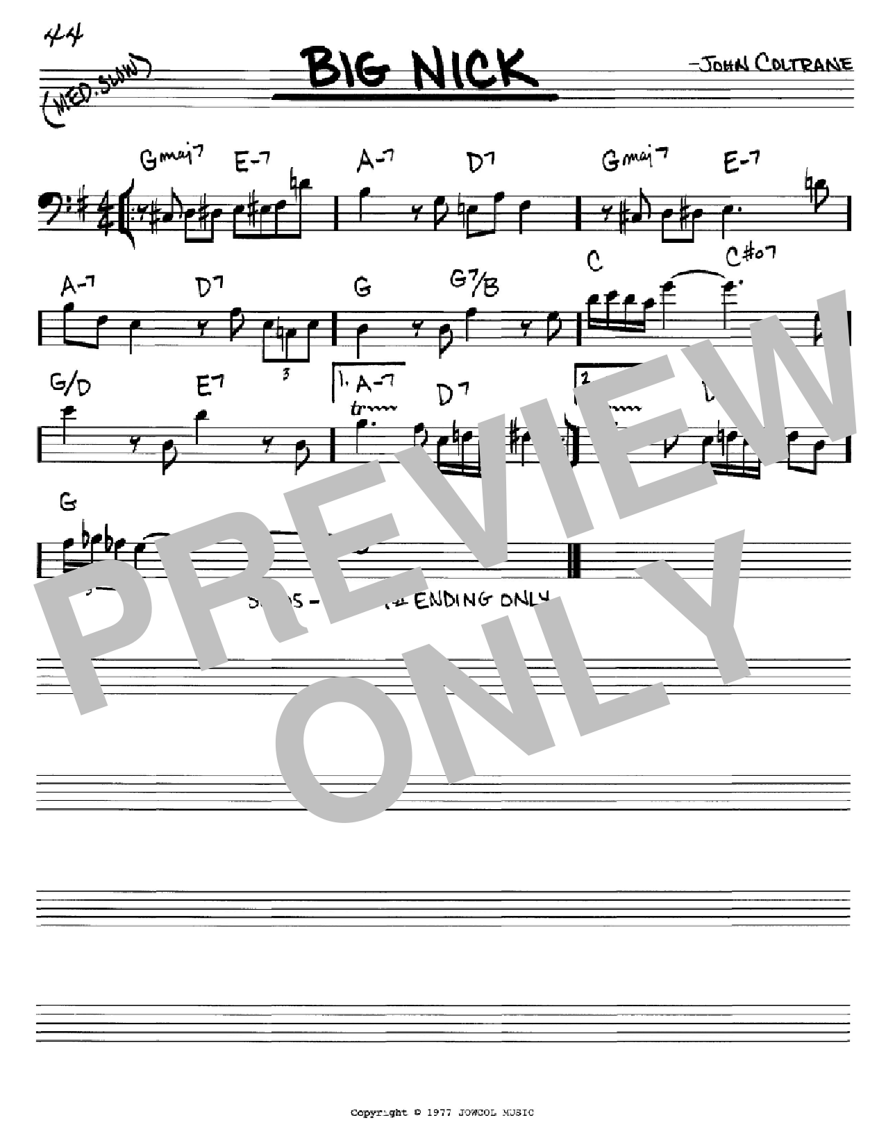 John Coltrane Big Nick sheet music notes and chords arranged for Real Book – Melody & Chords – C Instruments