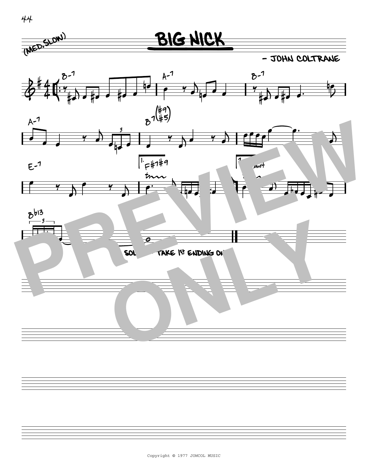 John Coltrane Big Nick [Reharmonized version] (arr. Jack Grassel) sheet music notes and chords arranged for Real Book – Melody & Chords
