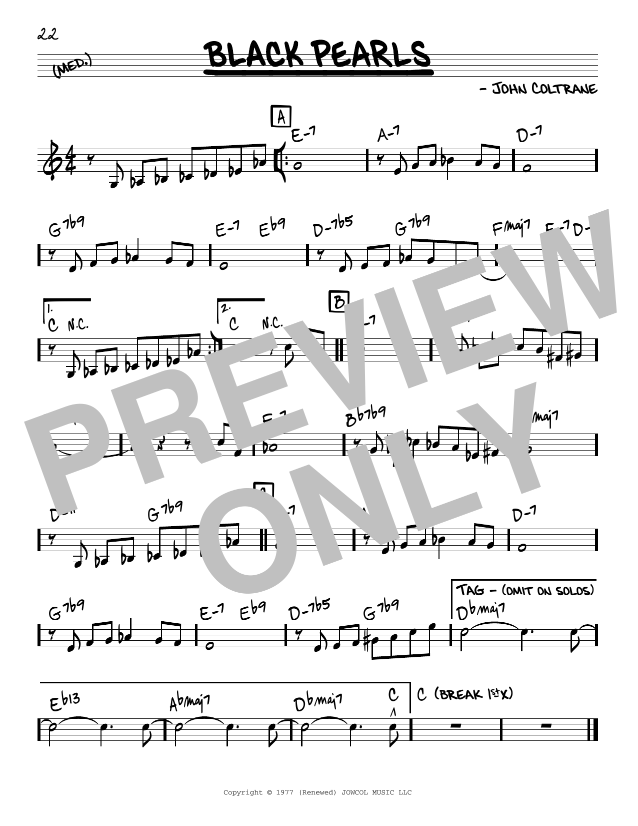 John Coltrane Black Pearls sheet music notes and chords arranged for Real Book – Melody & Chords