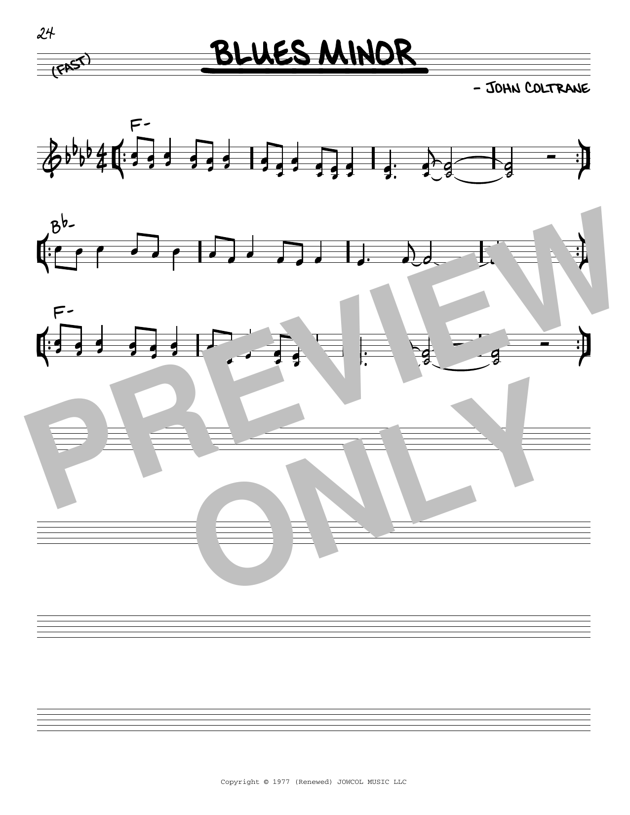 John Coltrane Blues Minor sheet music notes and chords arranged for Real Book – Melody & Chords