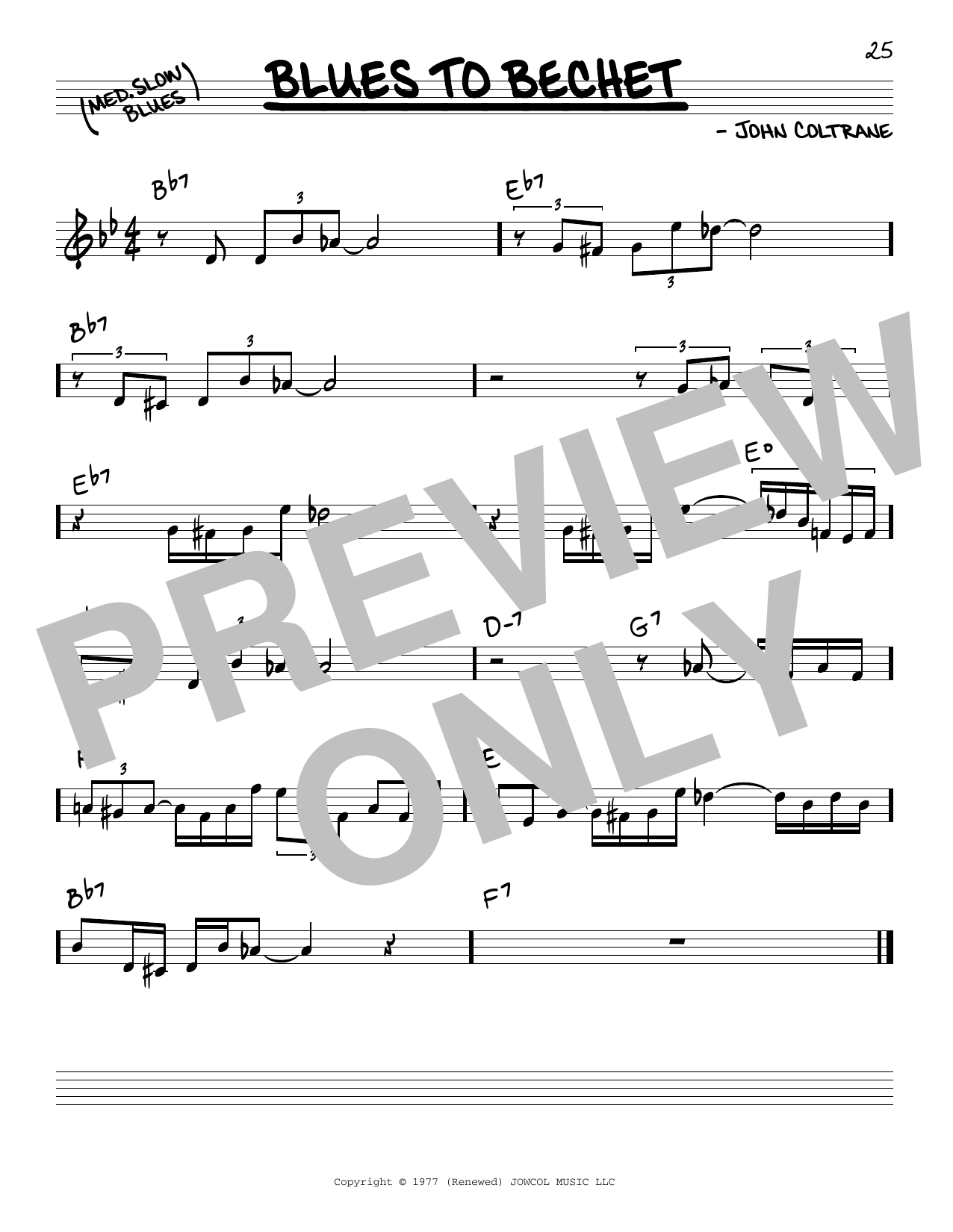 John Coltrane Blues To Bechet sheet music notes and chords arranged for Real Book – Melody & Chords