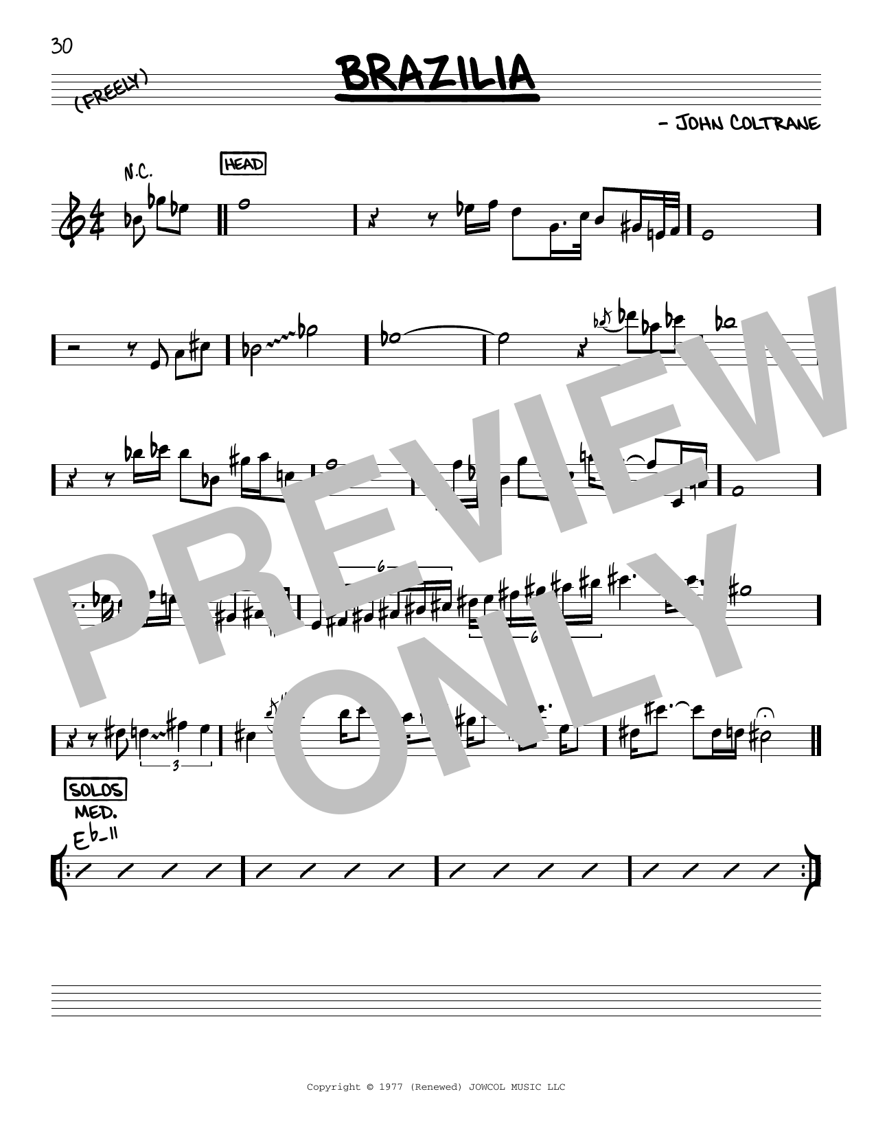 John Coltrane Brazilia sheet music notes and chords arranged for Real Book – Melody & Chords