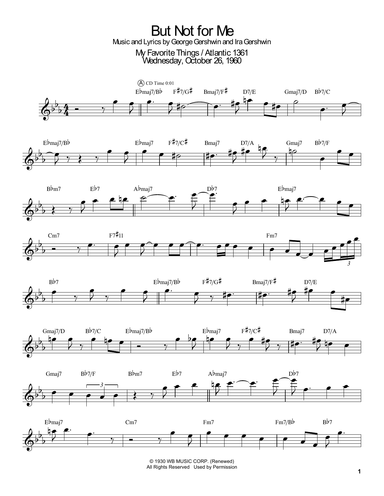 John Coltrane But Not For Me sheet music notes and chords arranged for Tenor Sax Transcription