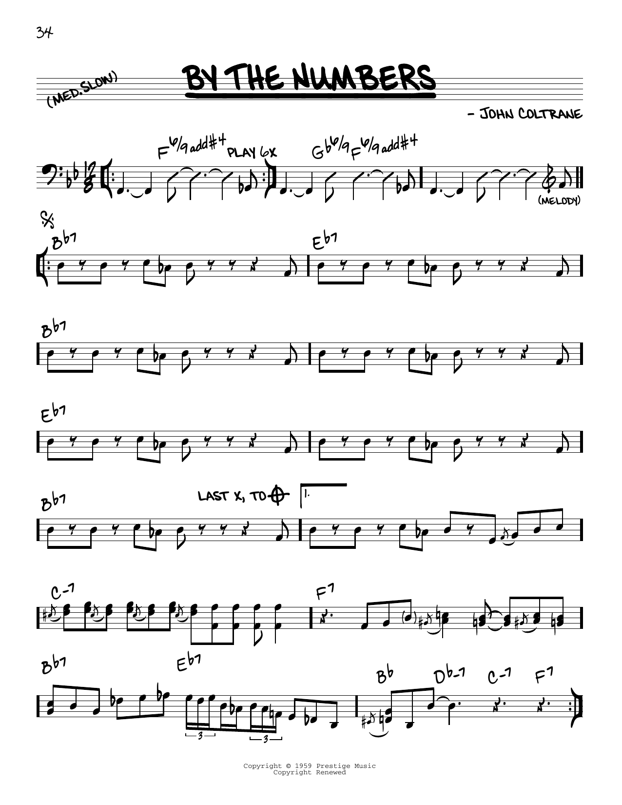 John Coltrane By The Numbers sheet music notes and chords arranged for Real Book – Melody & Chords