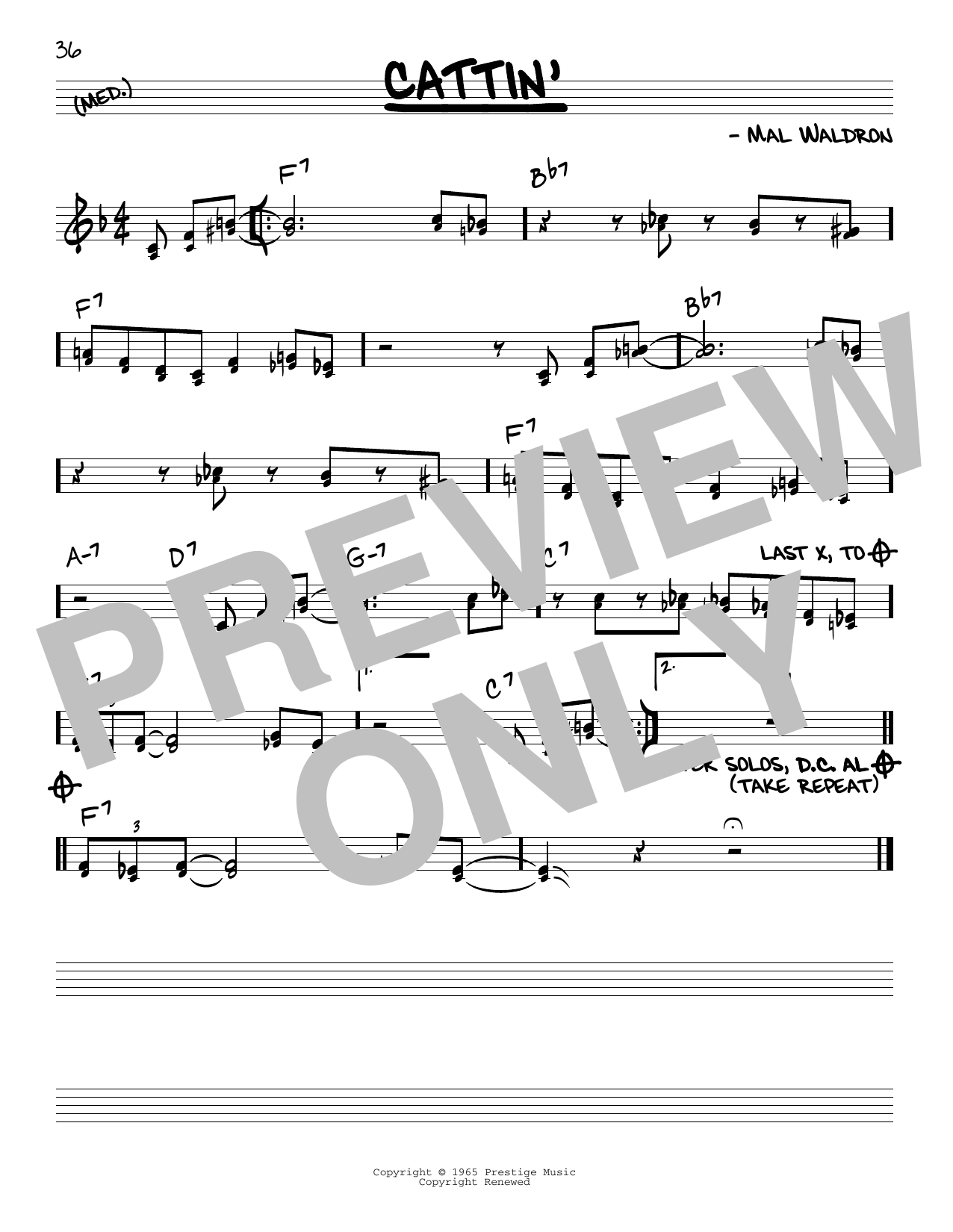 John Coltrane Cattin' sheet music notes and chords arranged for Real Book – Melody & Chords