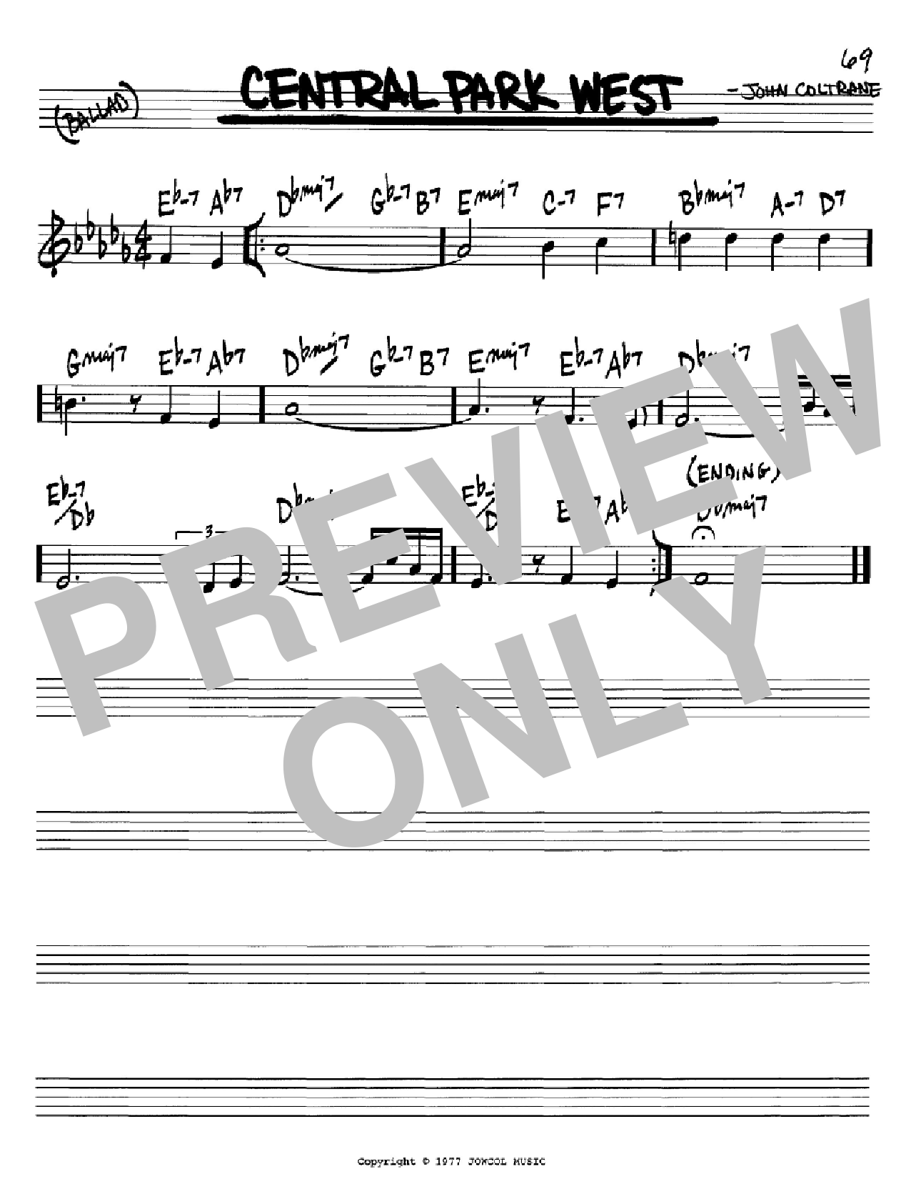 John Coltrane Central Park West sheet music notes and chords arranged for Real Book – Melody & Chords – Bass Clef Instruments