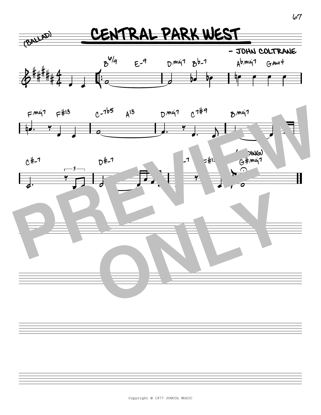 John Coltrane Central Park West [Reharmonized version] (arr. Jack Grassel) sheet music notes and chords arranged for Real Book – Melody & Chords