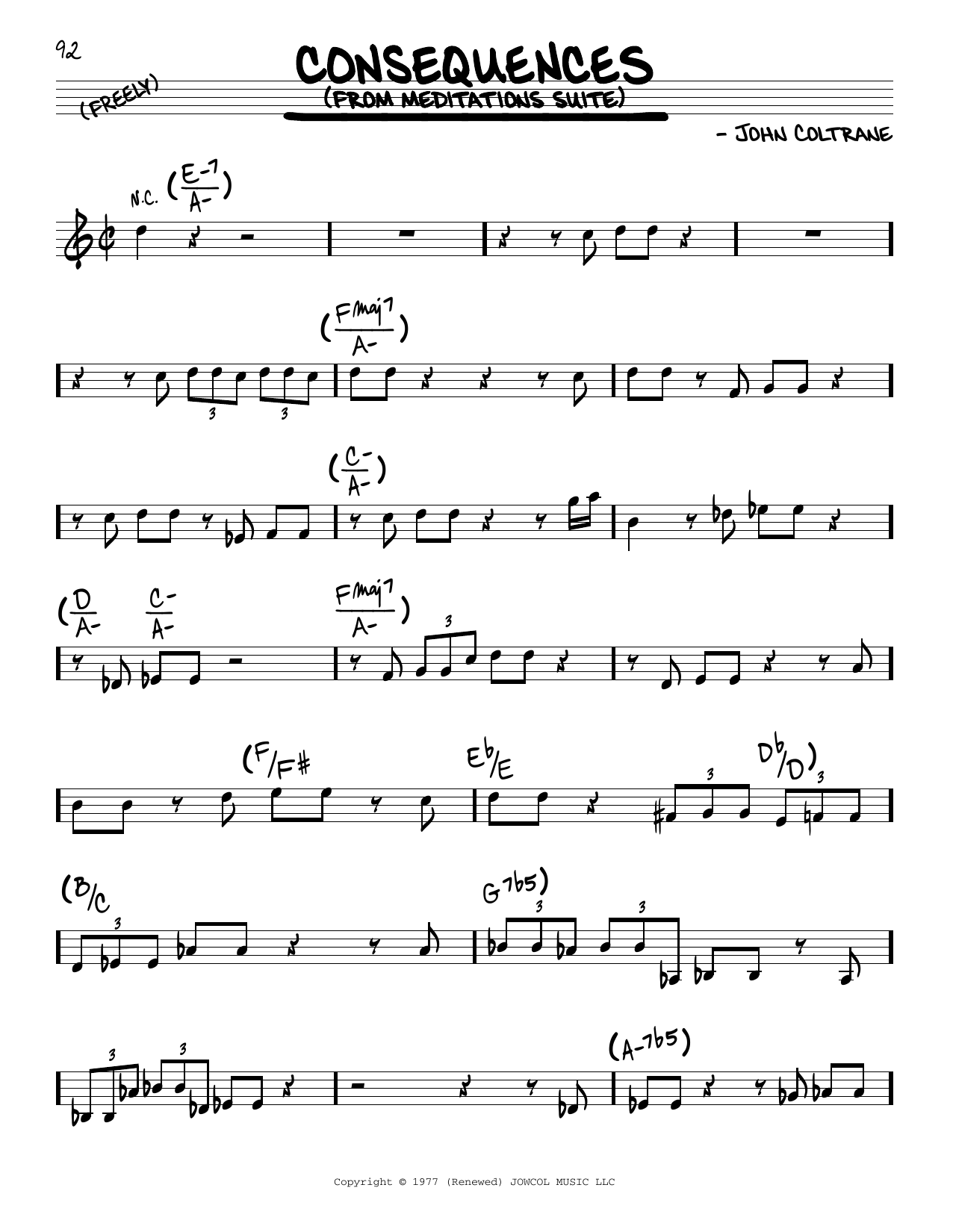 John Coltrane Consequences sheet music notes and chords arranged for Real Book – Melody & Chords