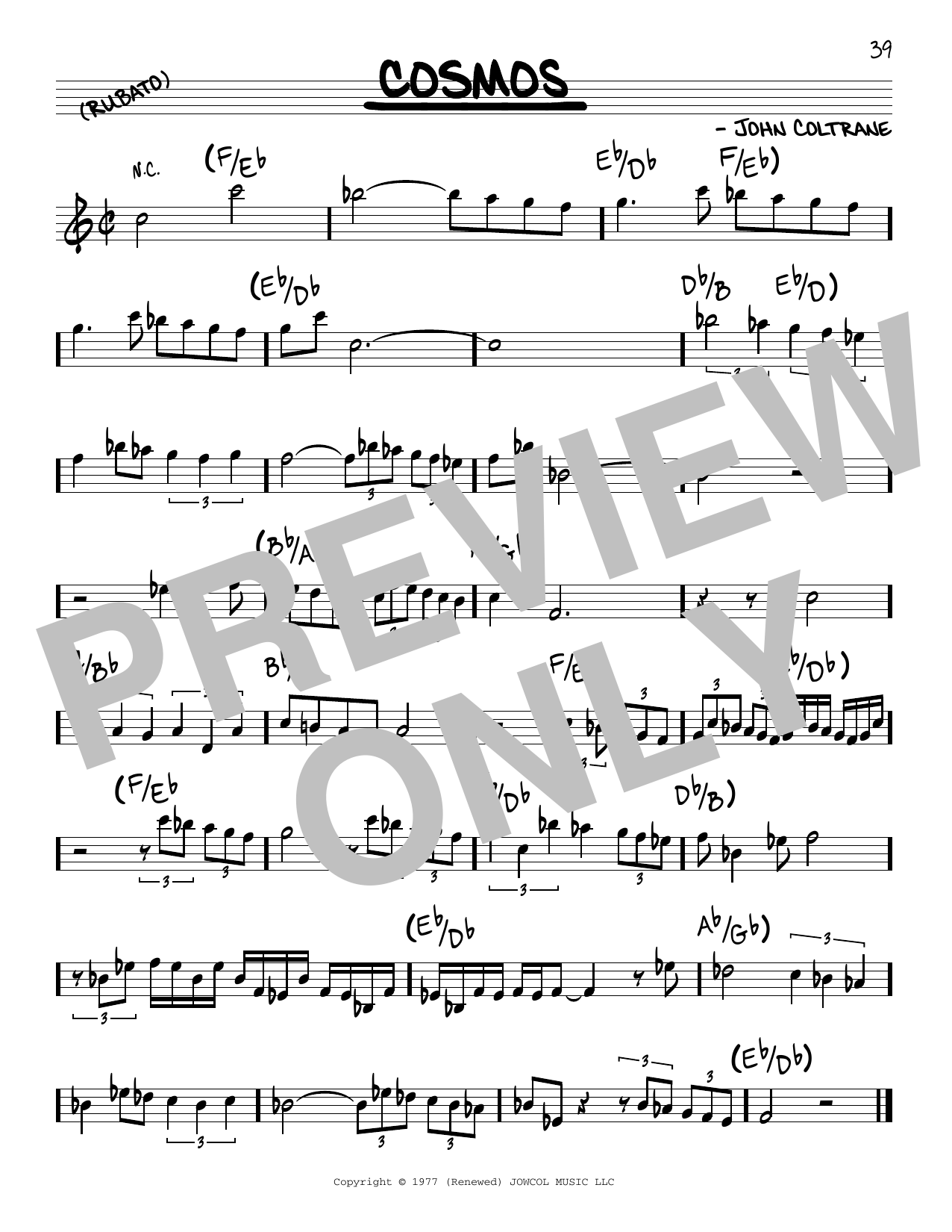 John Coltrane Cosmos sheet music notes and chords arranged for Real Book – Melody & Chords