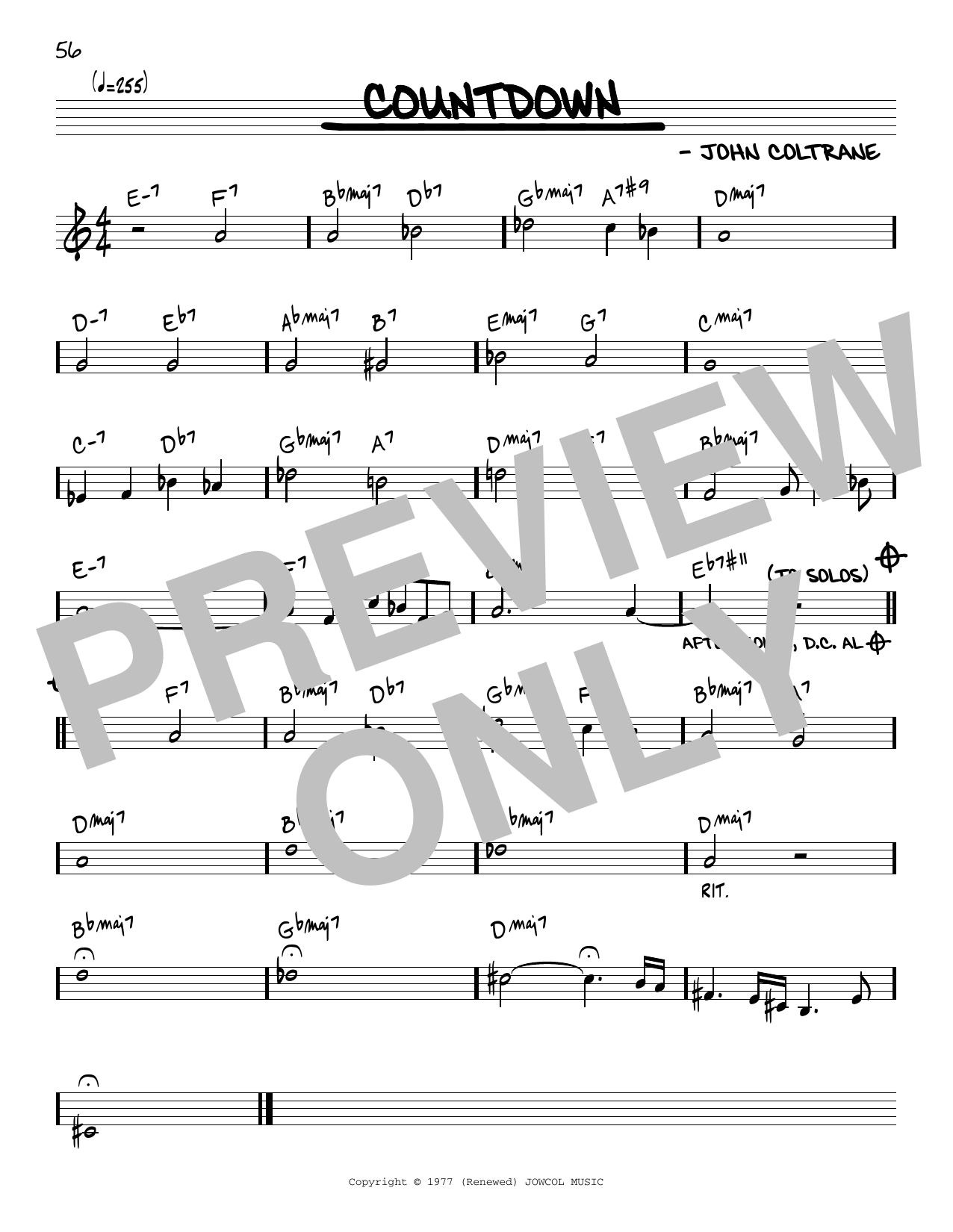 John Coltrane Countdown sheet music notes and chords arranged for Real Book – Melody & Chords – C Instruments