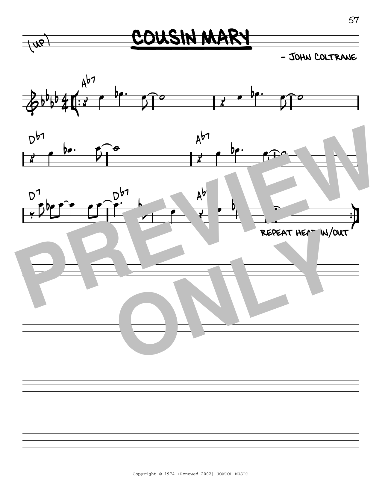 John Coltrane Cousin Mary sheet music notes and chords arranged for Real Book – Melody & Chords – C Instruments