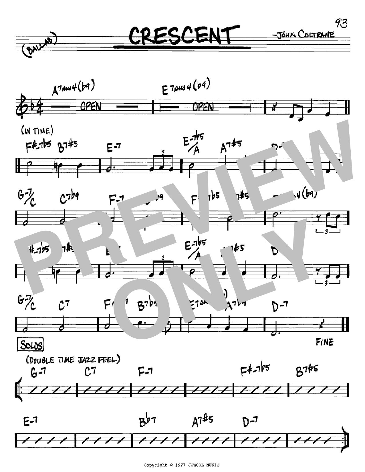 John Coltrane Crescent sheet music notes and chords arranged for Real Book – Melody & Chords – C Instruments