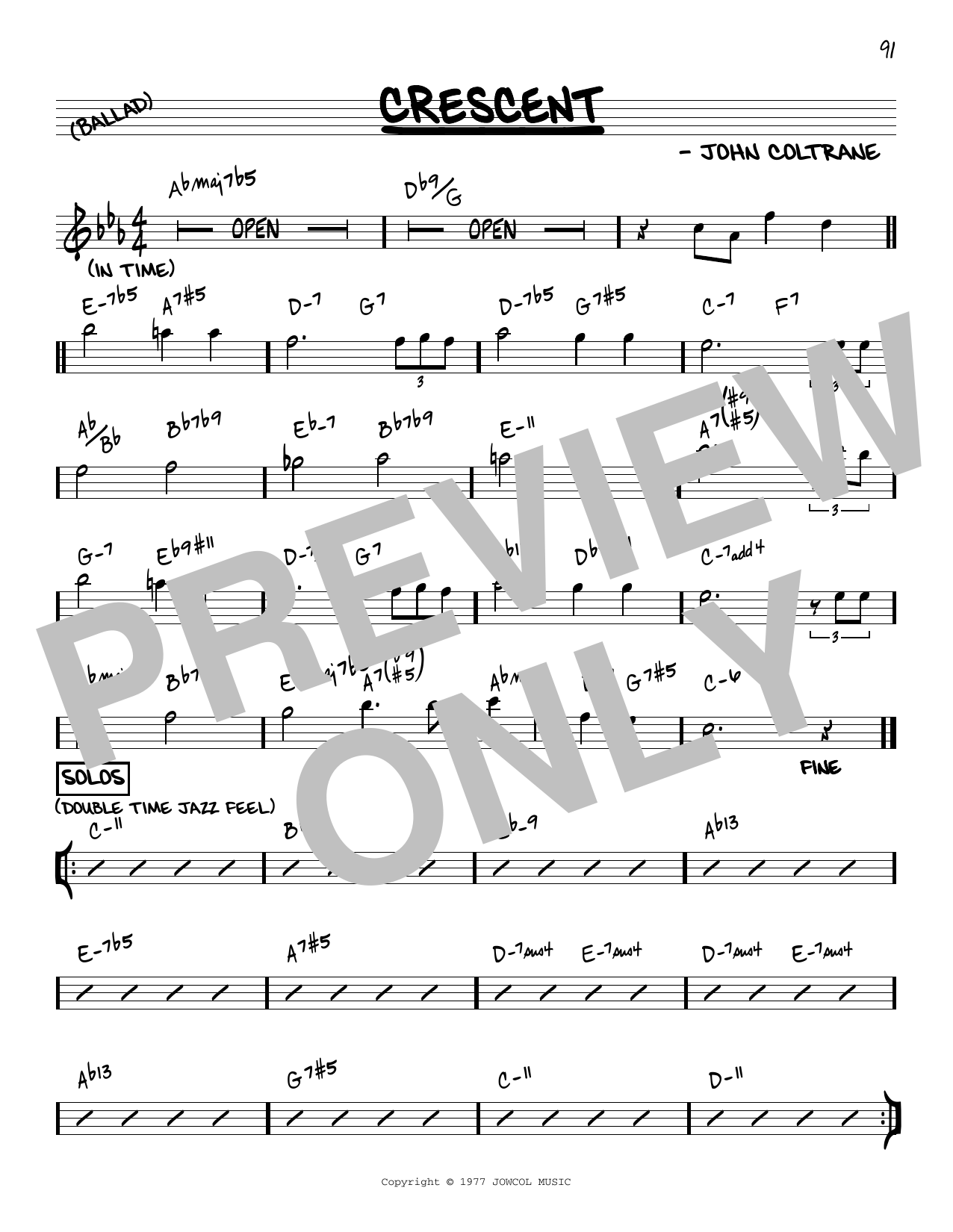 John Coltrane Crescent [Reharmonized version] (arr. Jack Grassel) sheet music notes and chords arranged for Real Book – Melody & Chords