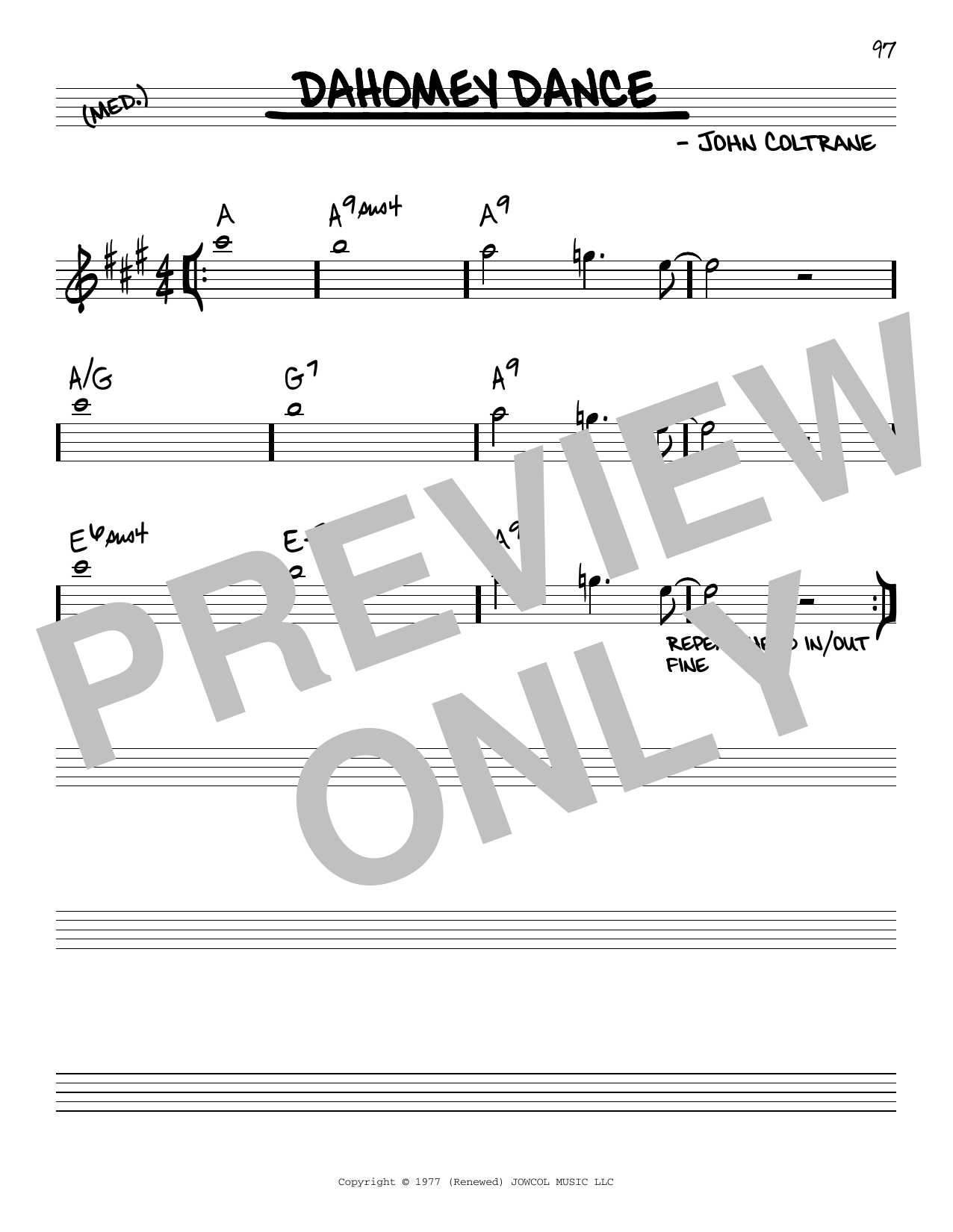 John Coltrane Dahomey Dance sheet music notes and chords arranged for Real Book – Melody & Chords