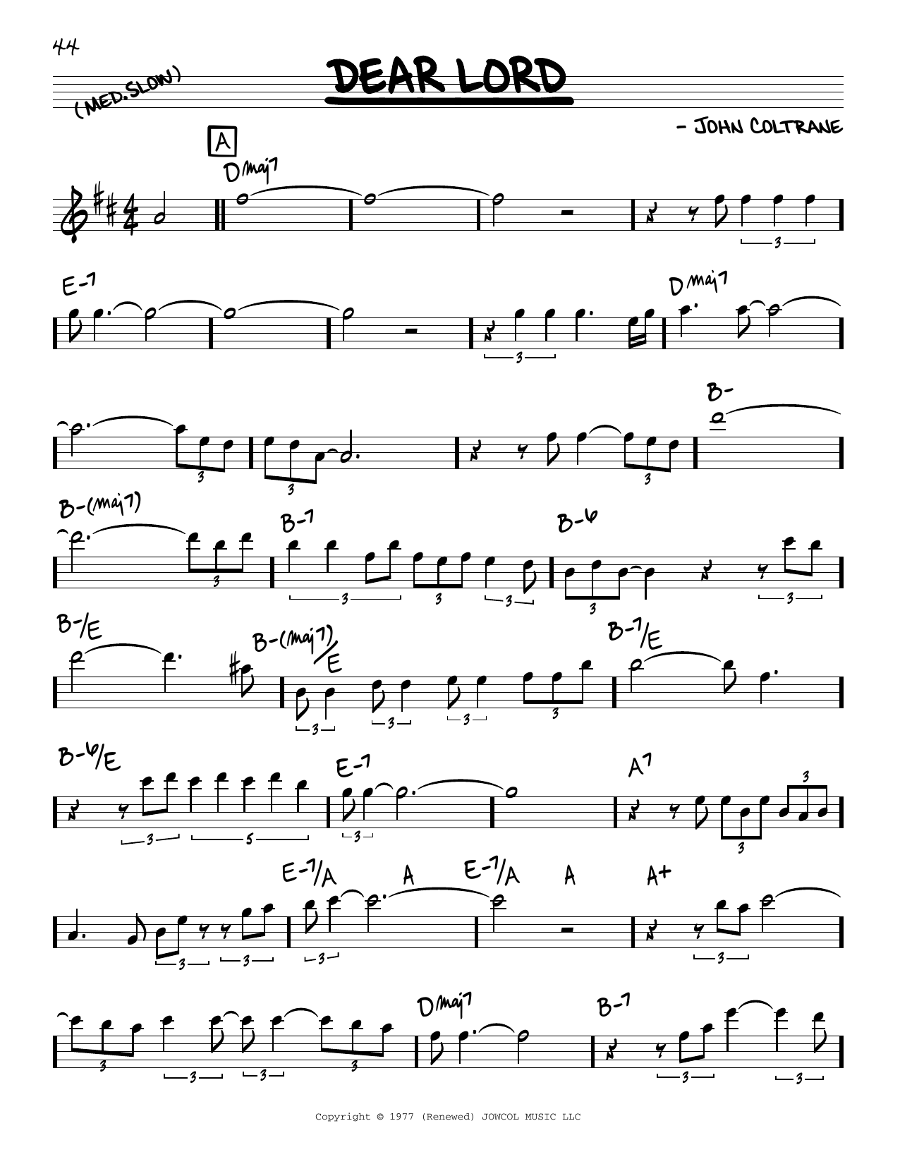 John Coltrane Dear Lord sheet music notes and chords arranged for Real Book – Melody & Chords