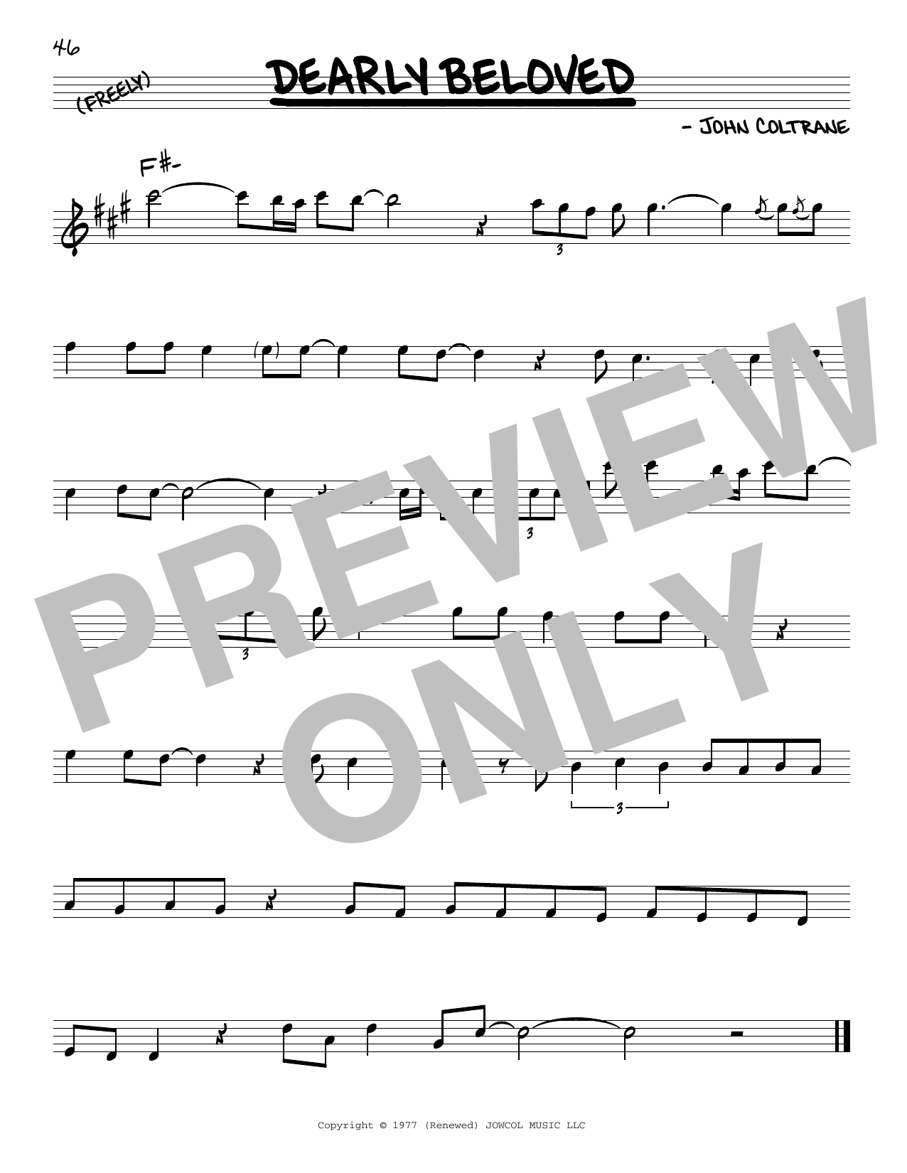 John Coltrane Dearly Beloved sheet music notes and chords arranged for Real Book – Melody & Chords