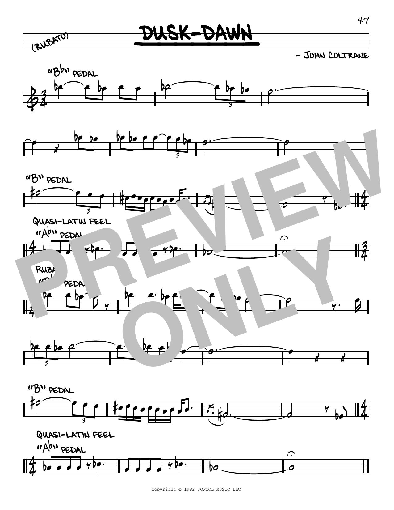 John Coltrane Dusk-Dawn sheet music notes and chords arranged for Real Book – Melody & Chords