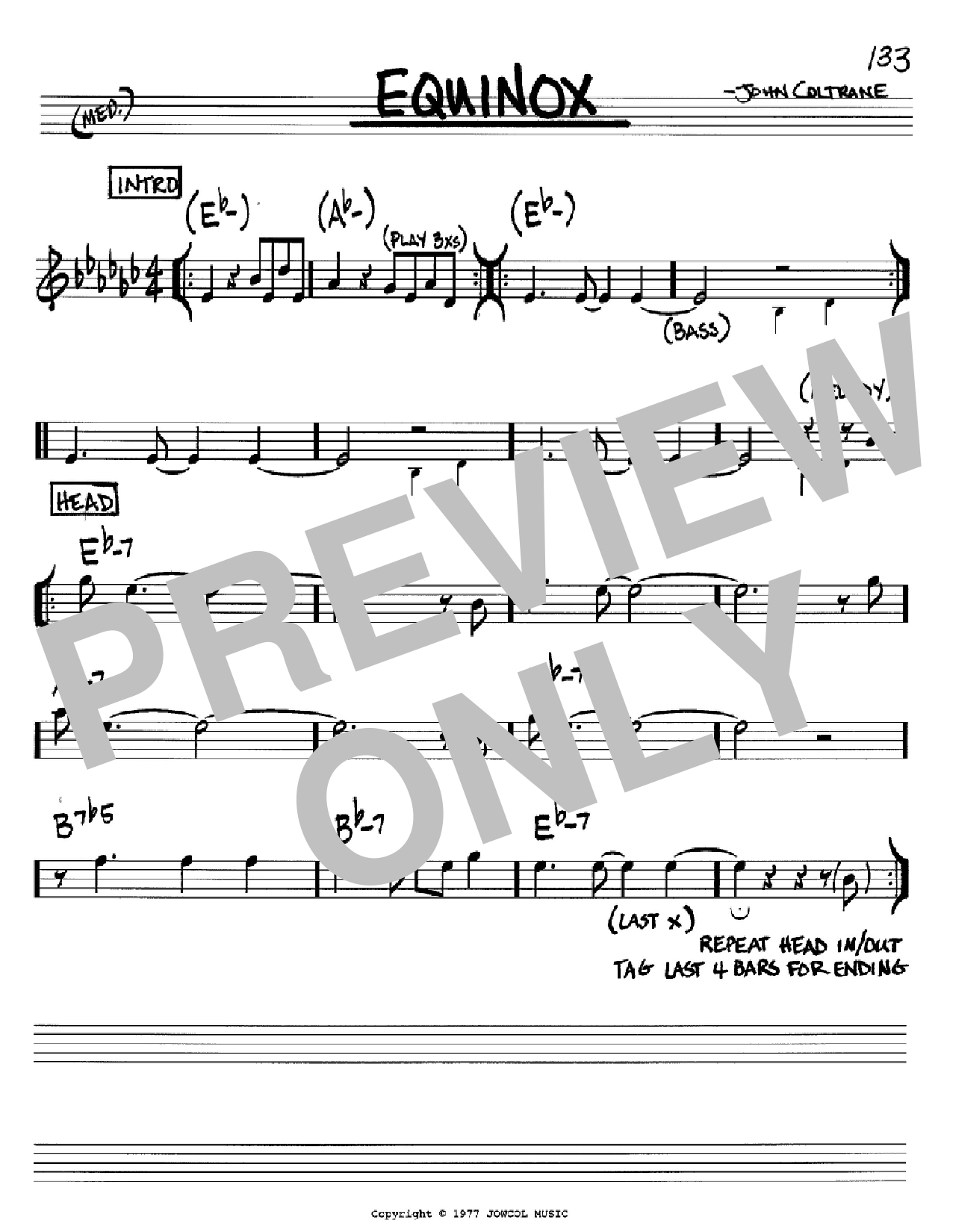 John Coltrane Equinox sheet music notes and chords arranged for Real Book – Melody & Chords – Eb Instruments