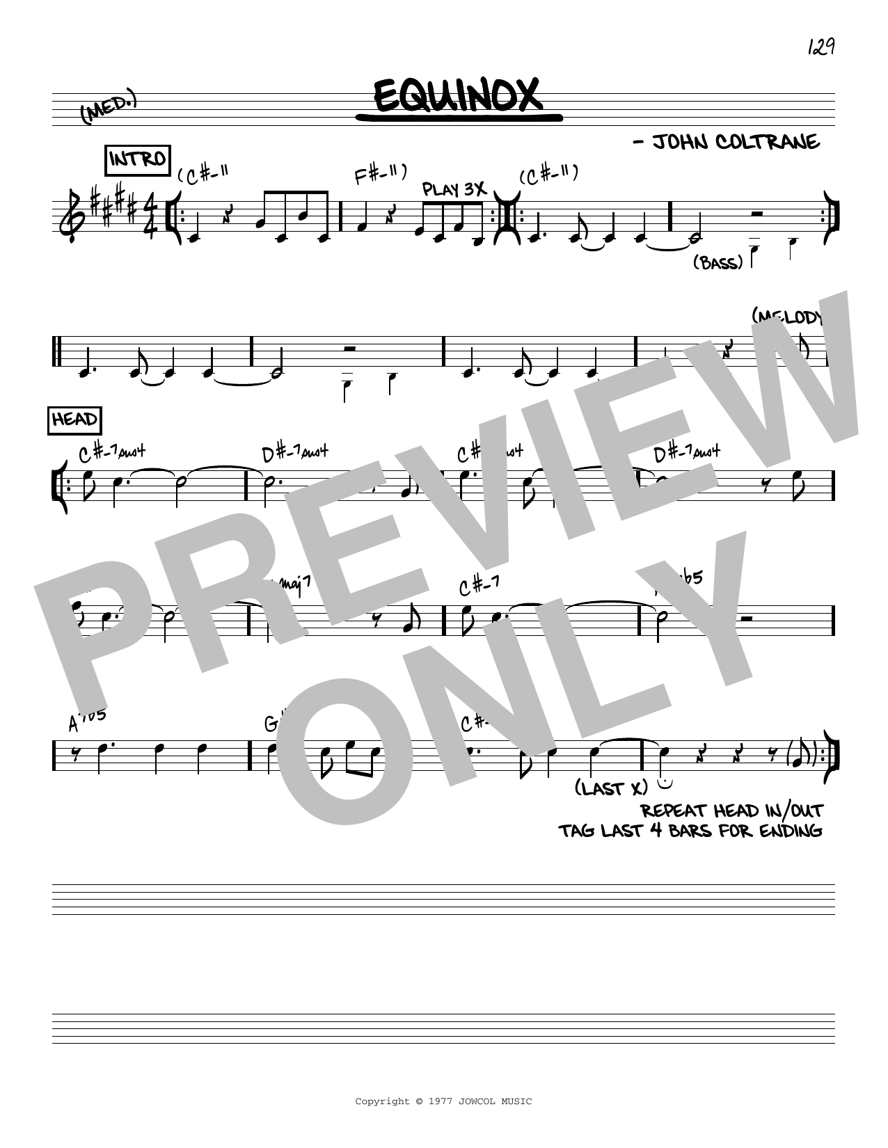 John Coltrane Equinox [Reharmonized version] (arr. Jack Grassel) sheet music notes and chords arranged for Real Book – Melody & Chords