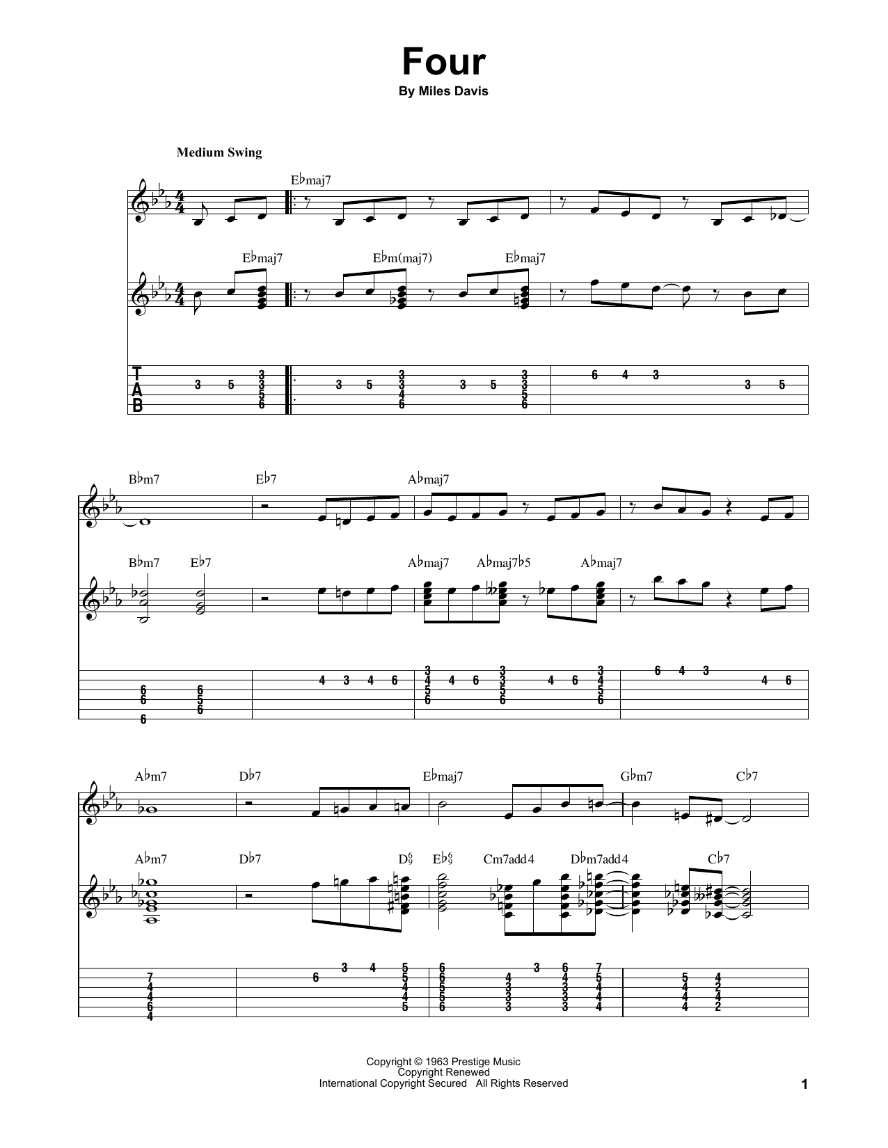 John Coltrane Four sheet music notes and chords arranged for Lead Sheet / Fake Book