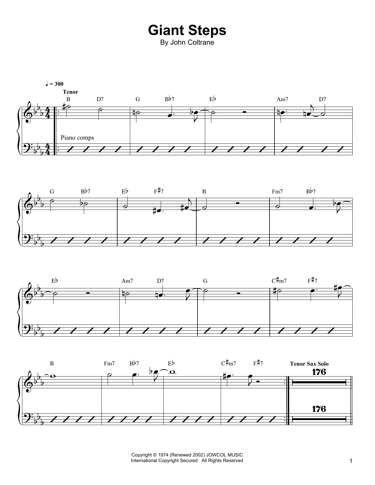 John Coltrane Giant Steps sheet music notes and chords arranged for Tenor Sax Transcription