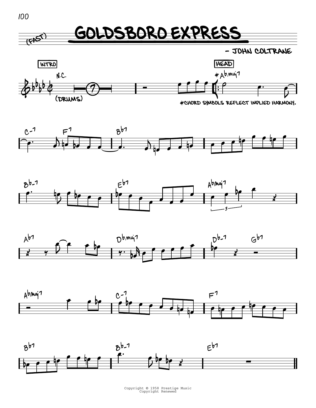 John Coltrane Goldsboro Express sheet music notes and chords arranged for Real Book – Melody & Chords