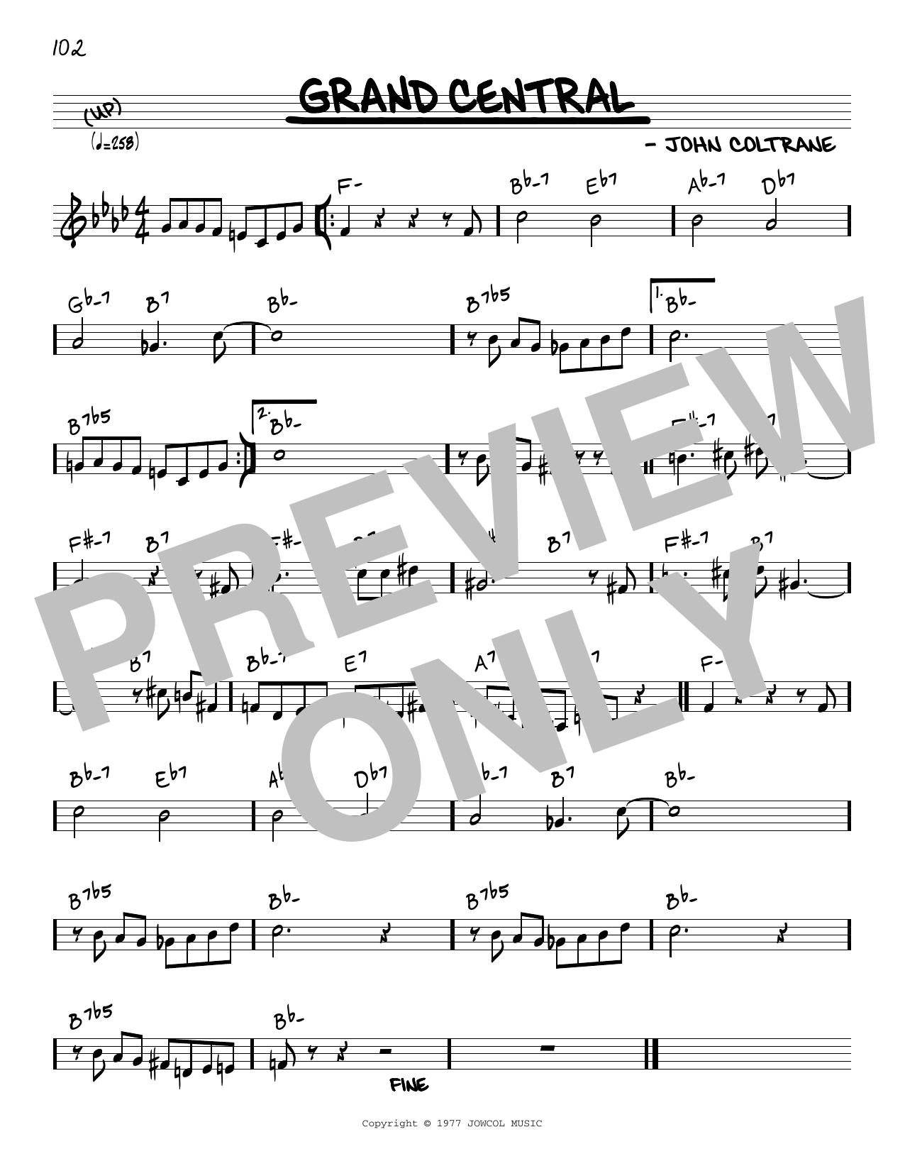 John Coltrane Grand Central sheet music notes and chords arranged for Real Book – Melody & Chords – Eb Instruments