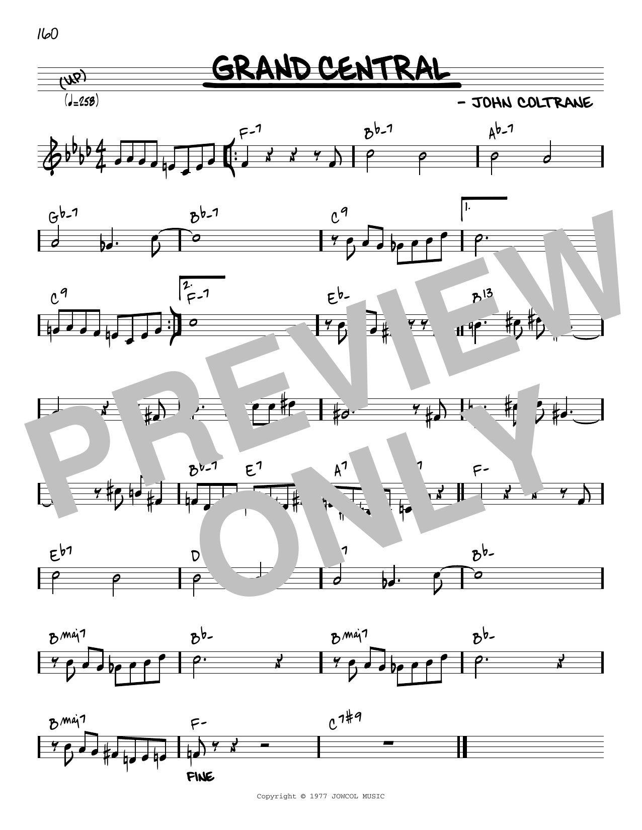 John Coltrane Grand Central [Reharmonized version] (arr. Jack Grassel) sheet music notes and chords arranged for Real Book – Melody & Chords