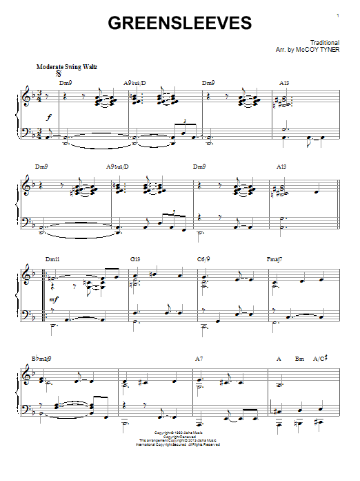 John Coltrane Greensleeves [Jazz version] (arr. Brent Edstrom) sheet music notes and chords arranged for Piano Solo