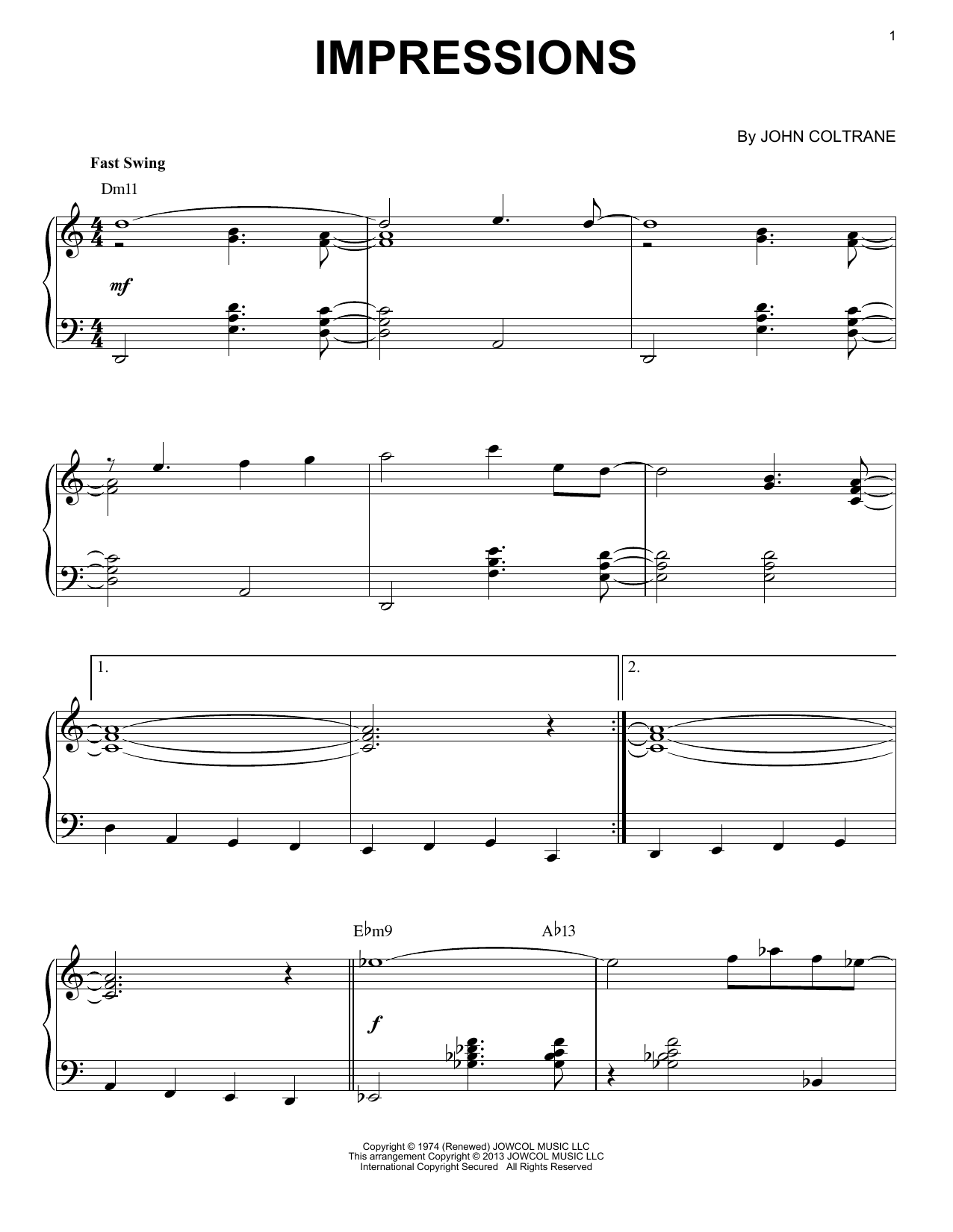 John Coltrane Impressions (arr. Brent Edstrom) sheet music notes and chords arranged for Piano Solo