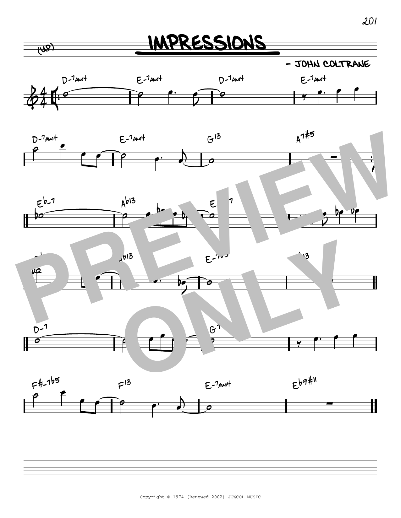 John Coltrane Impressions [Reharmonized version] (arr. Jack Grassel) sheet music notes and chords arranged for Real Book – Melody & Chords
