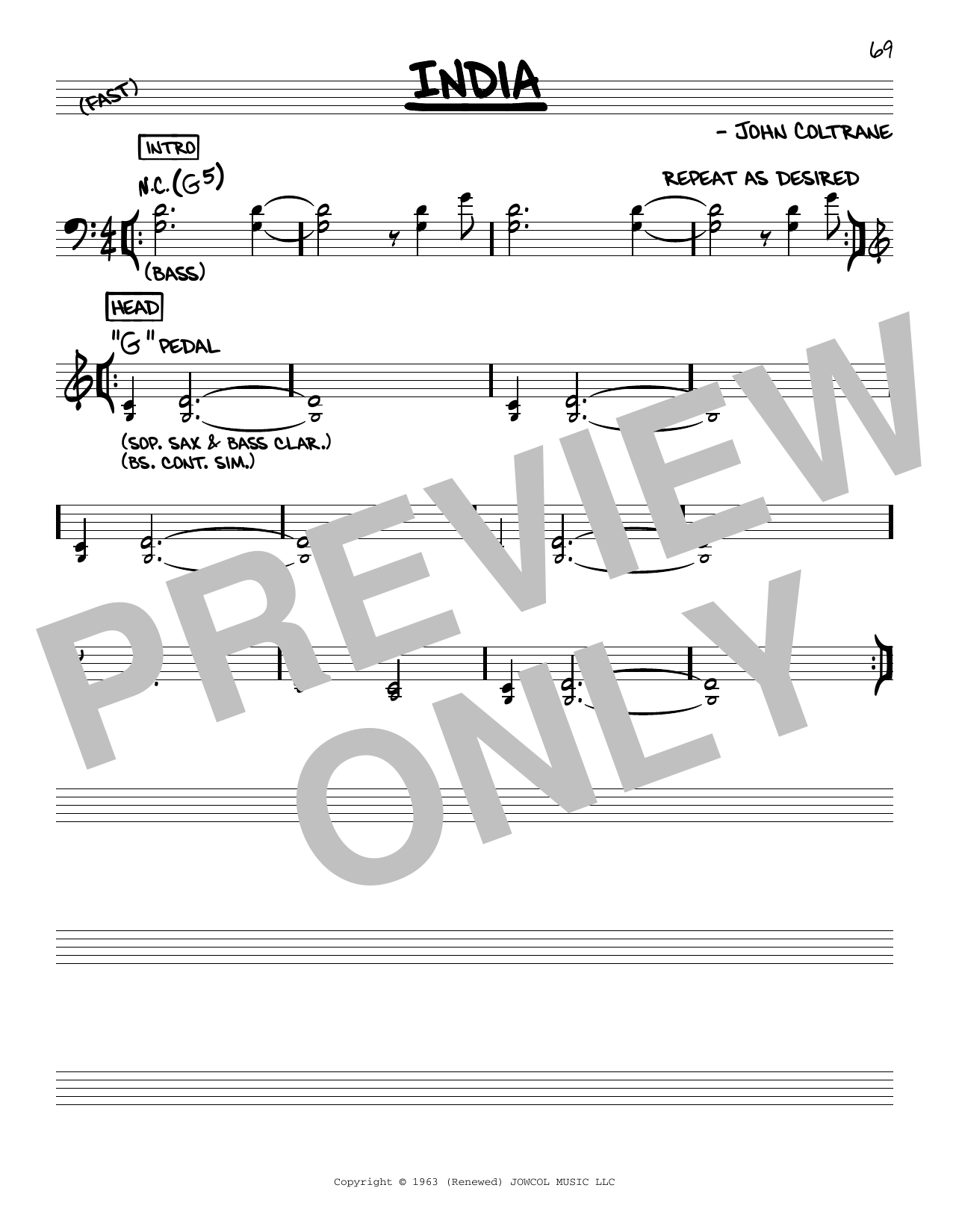 John Coltrane India sheet music notes and chords arranged for Real Book – Melody & Chords