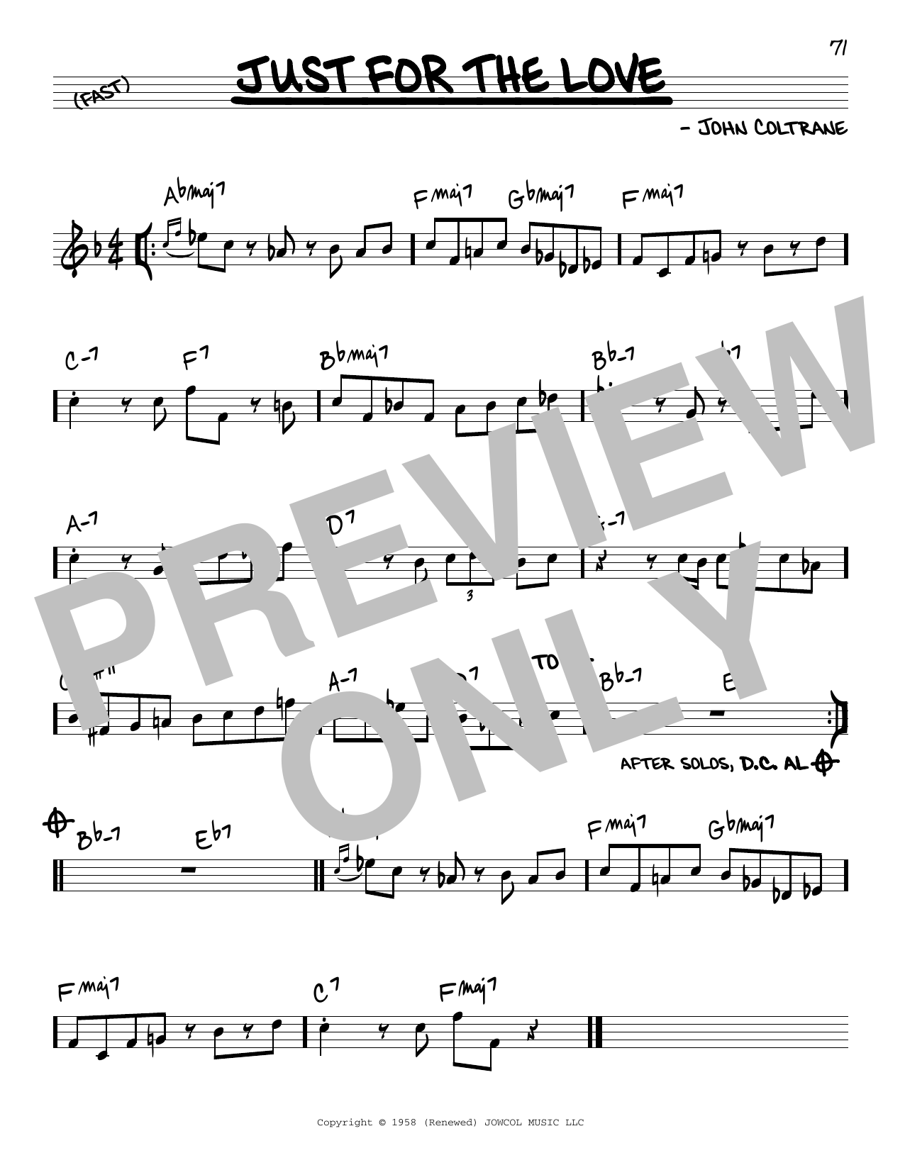 John Coltrane Just For The Love sheet music notes and chords arranged for Real Book – Melody & Chords