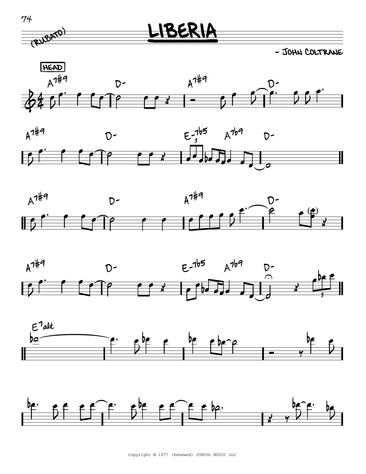 John Coltrane Liberia sheet music notes and chords arranged for Real Book – Melody & Chords