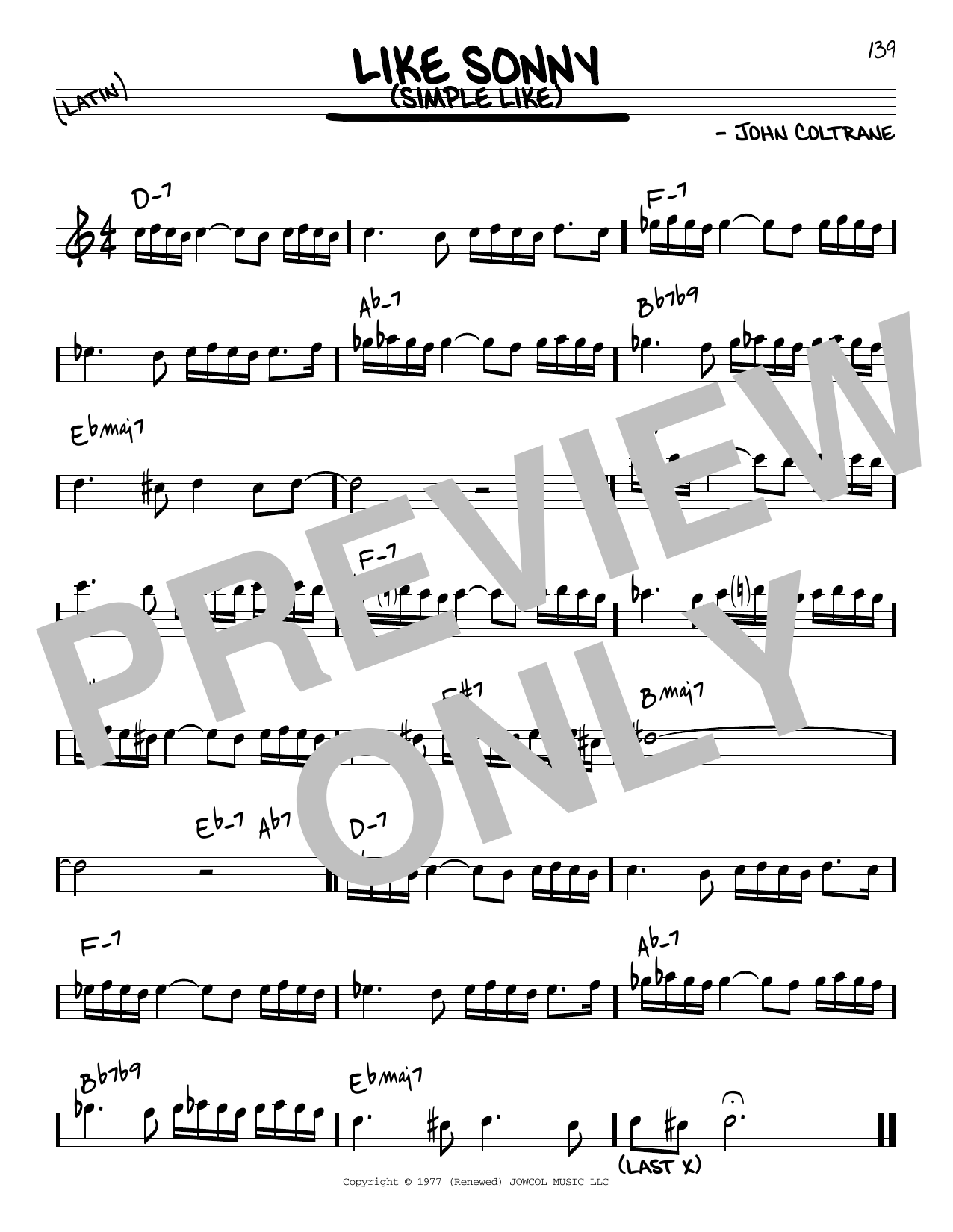 John Coltrane Like Sonny (Simple Like) sheet music notes and chords arranged for Real Book – Melody & Chords – C Instruments