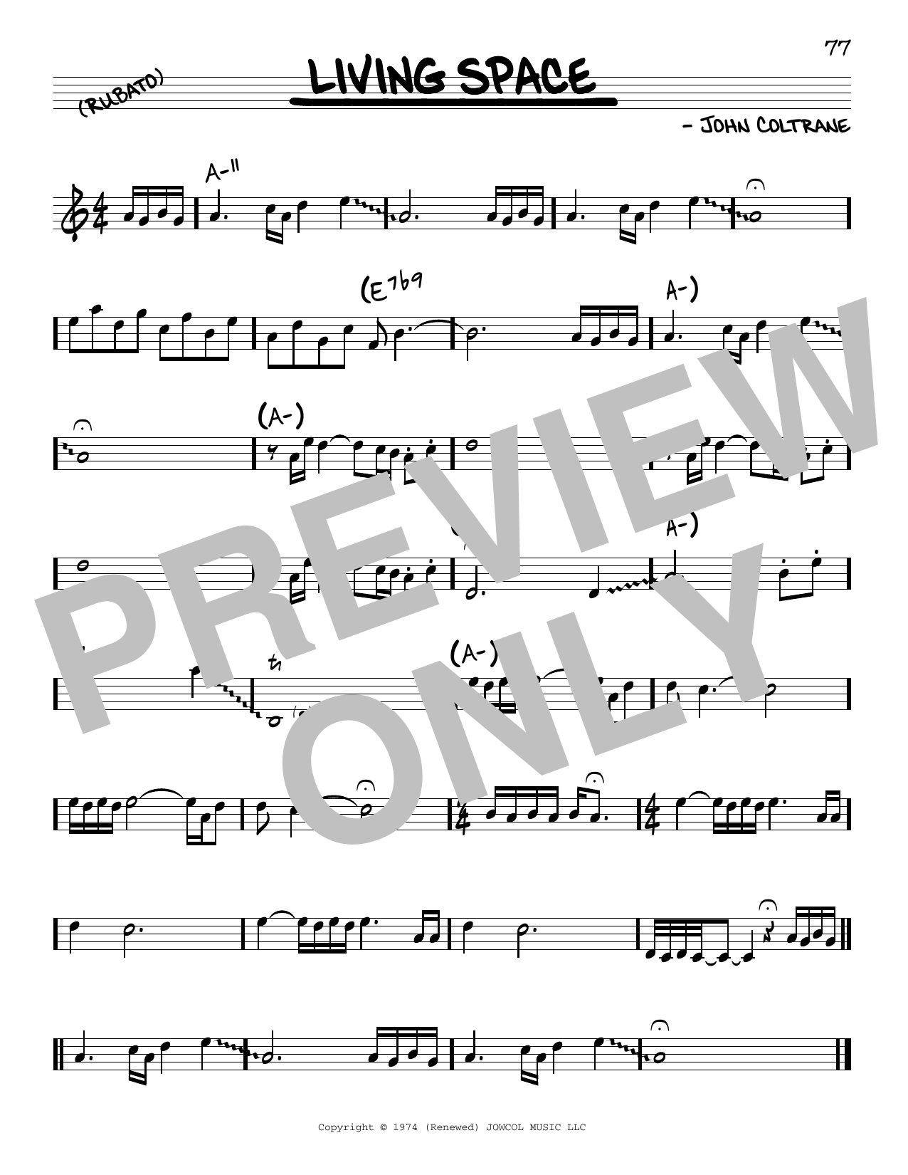John Coltrane Living Space sheet music notes and chords arranged for Real Book – Melody & Chords