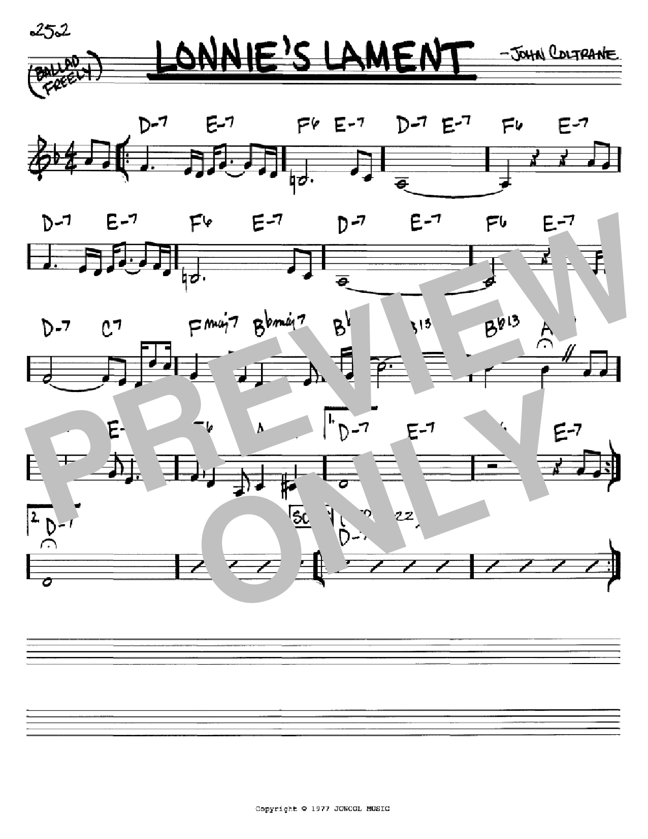 John Coltrane Lonnie's Lament sheet music notes and chords arranged for Real Book – Melody & Chords – Eb Instruments