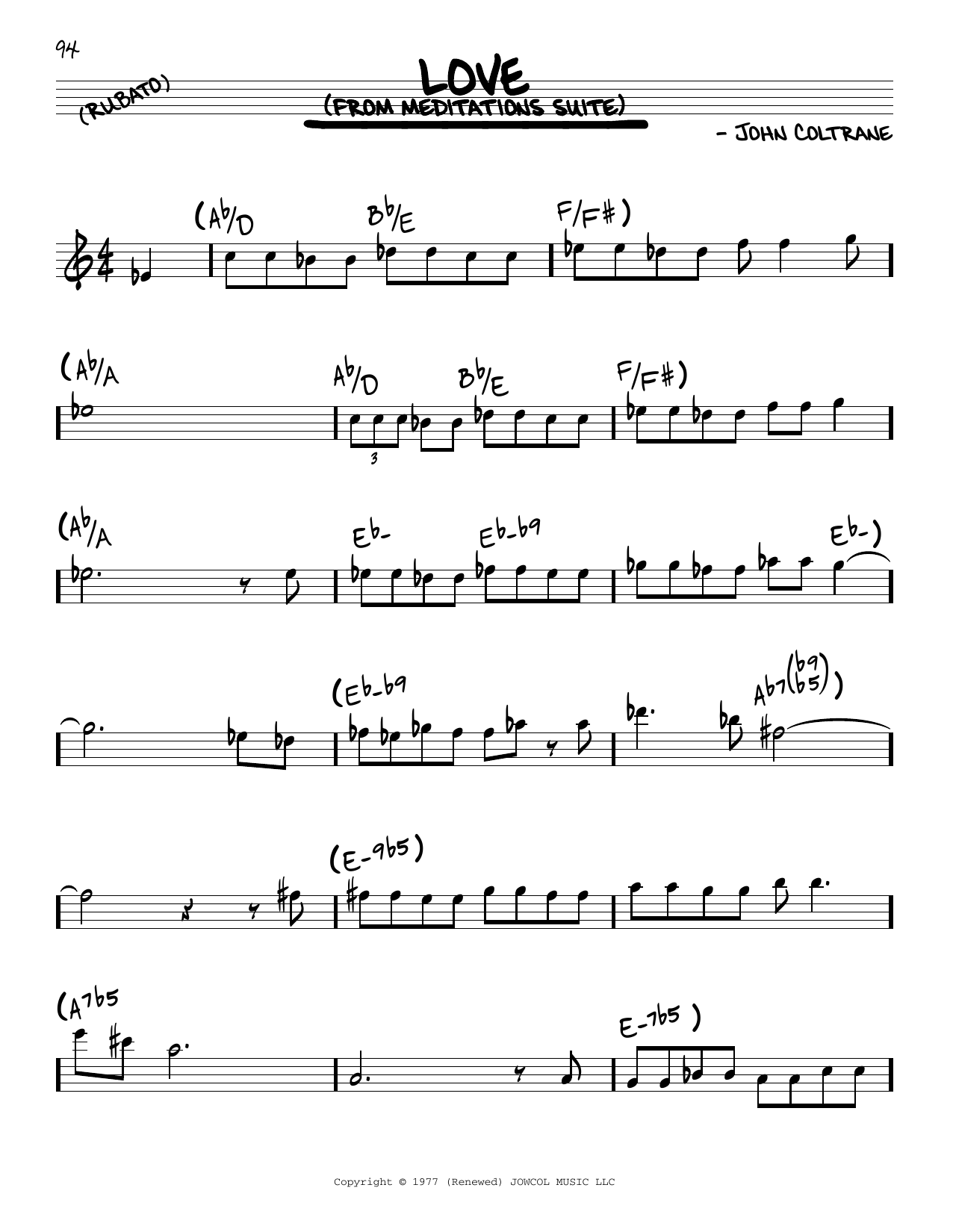 John Coltrane Love sheet music notes and chords arranged for Real Book – Melody & Chords