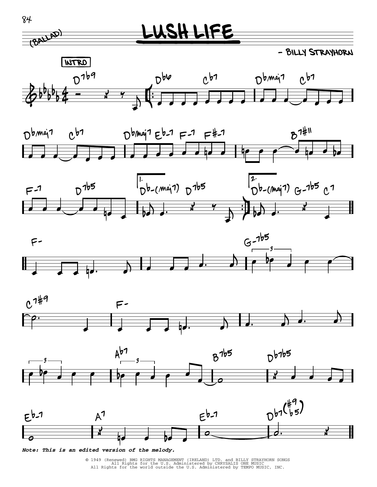 John Coltrane Lush Life sheet music notes and chords arranged for Real Book – Melody & Chords