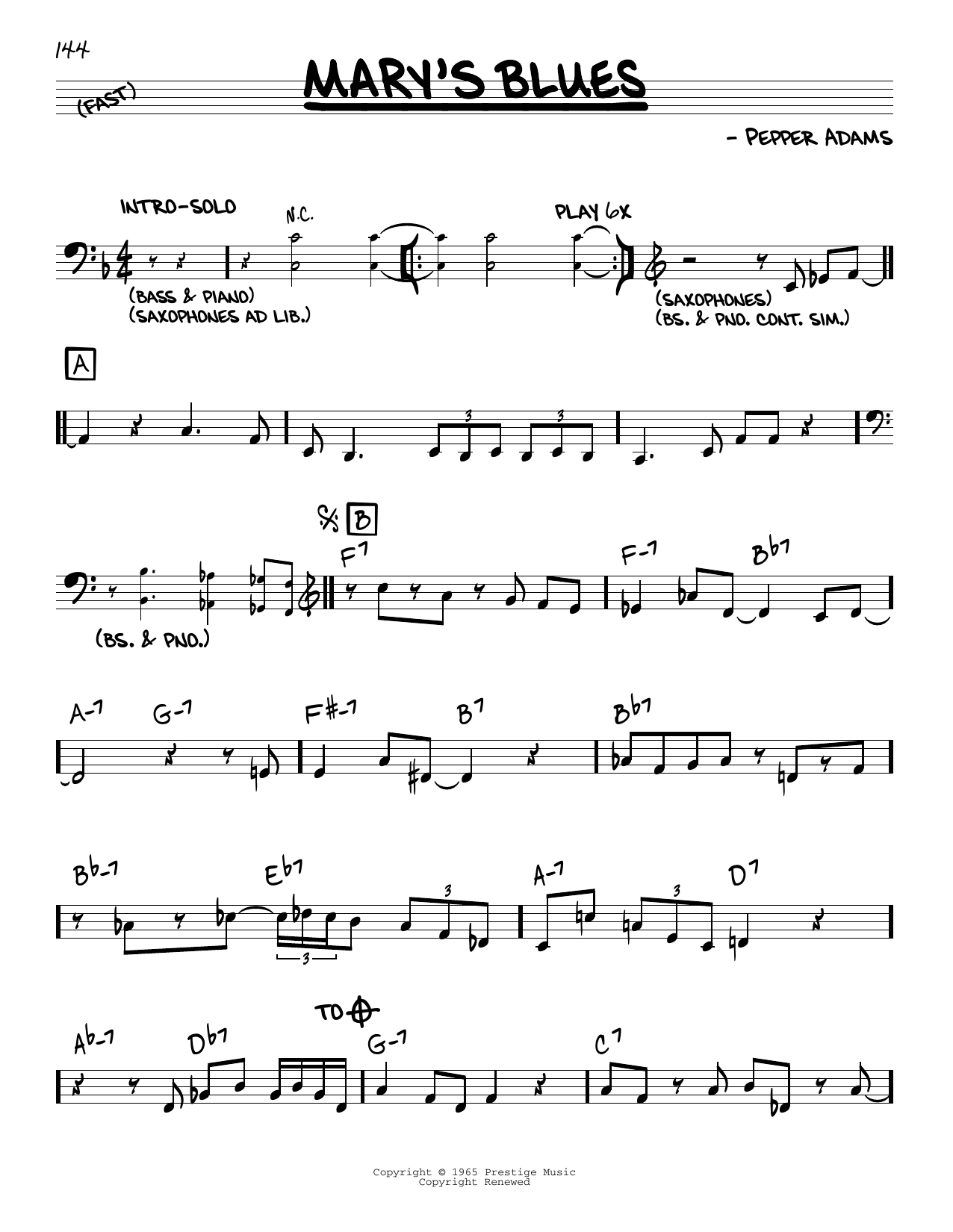 John Coltrane Mary's Blues sheet music notes and chords arranged for Real Book – Melody & Chords