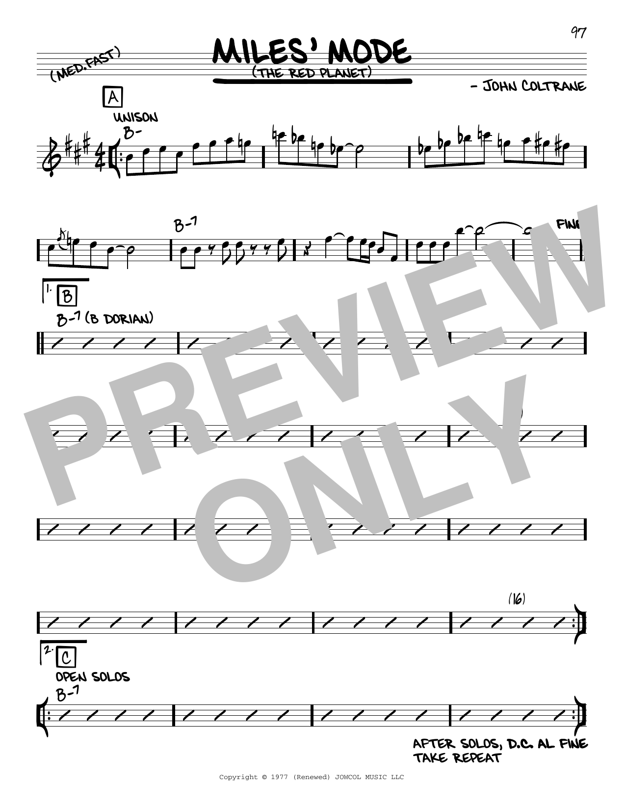 John Coltrane Miles' Mode (The Red Planet) sheet music notes and chords arranged for Real Book – Melody & Chords