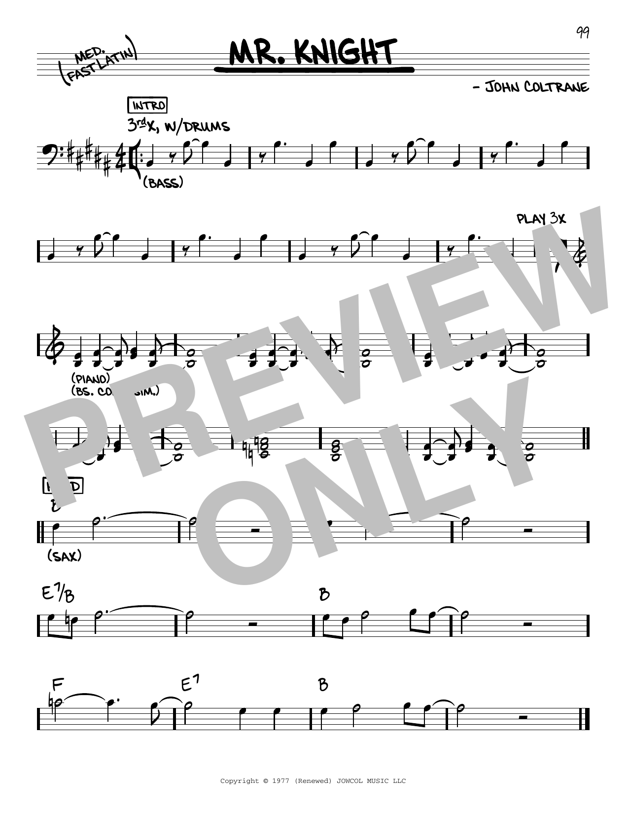 John Coltrane Mr. Knight sheet music notes and chords arranged for Real Book – Melody & Chords